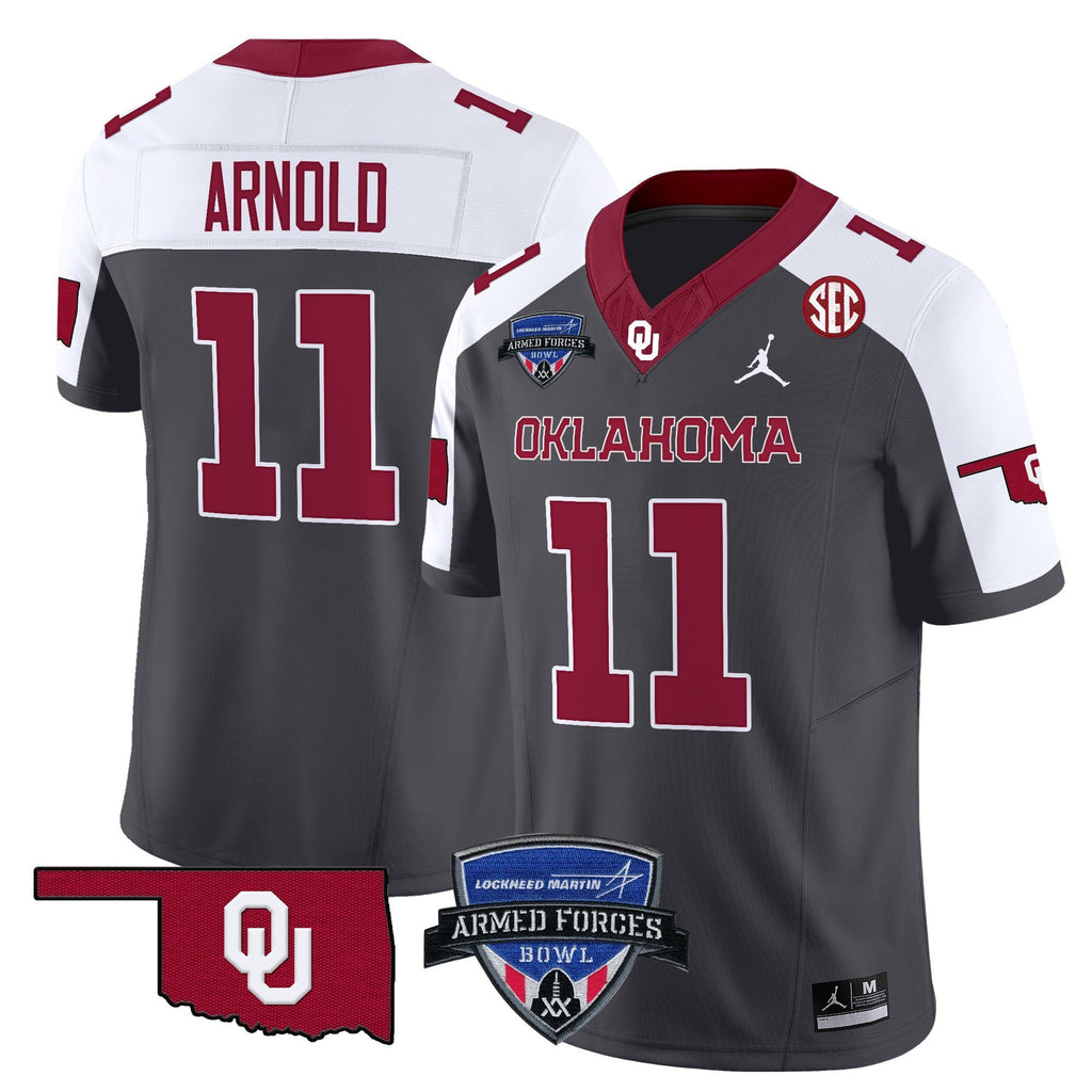 Men's Oklahoma Sooners 2025 Armed Forces Bowl Patch Vapor Limited Jersey - All Stitched