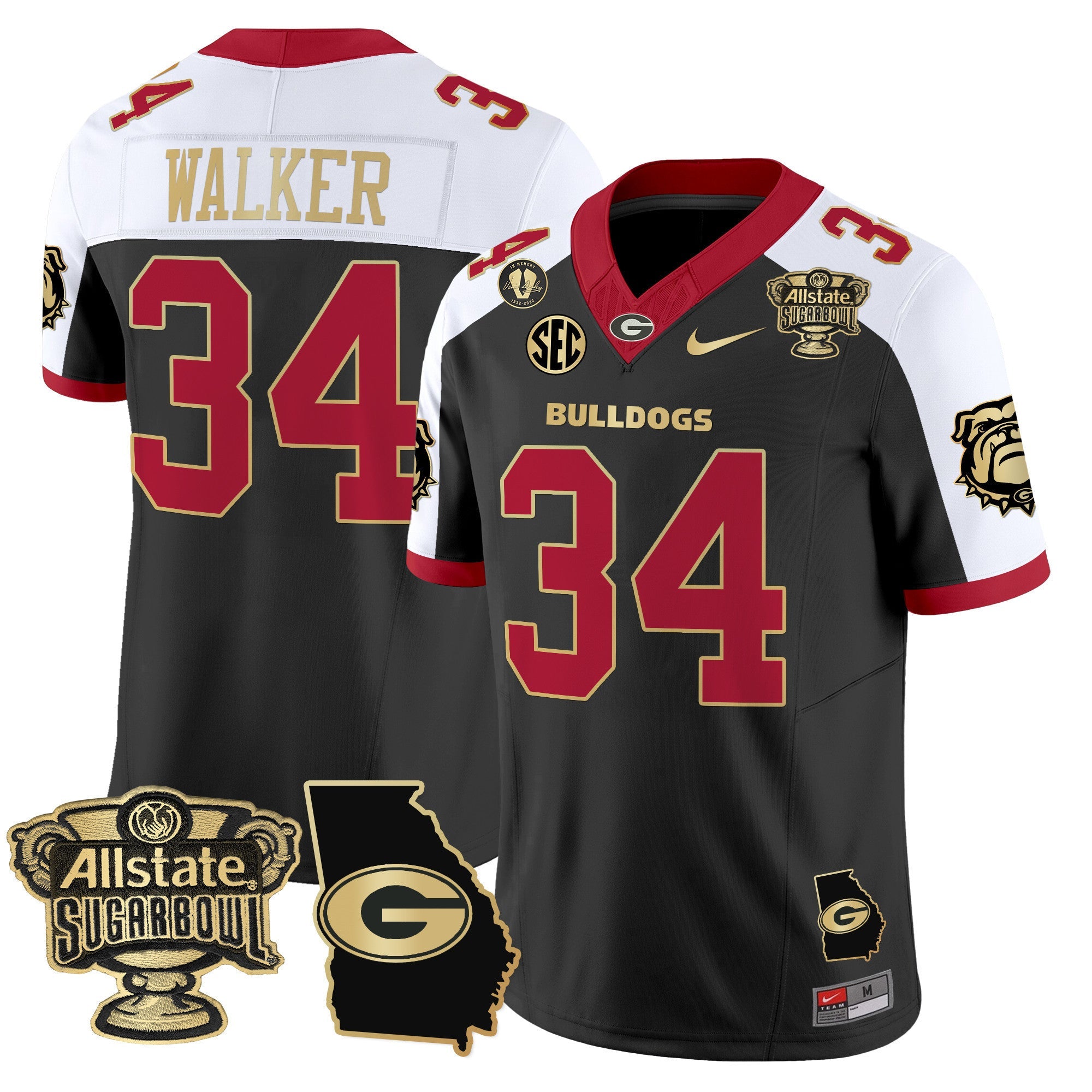 Men's Georgia Bulldogs 2025 Sugar Bowl & Georgia Map Patch Vapor Limited Jersey - All Stitched