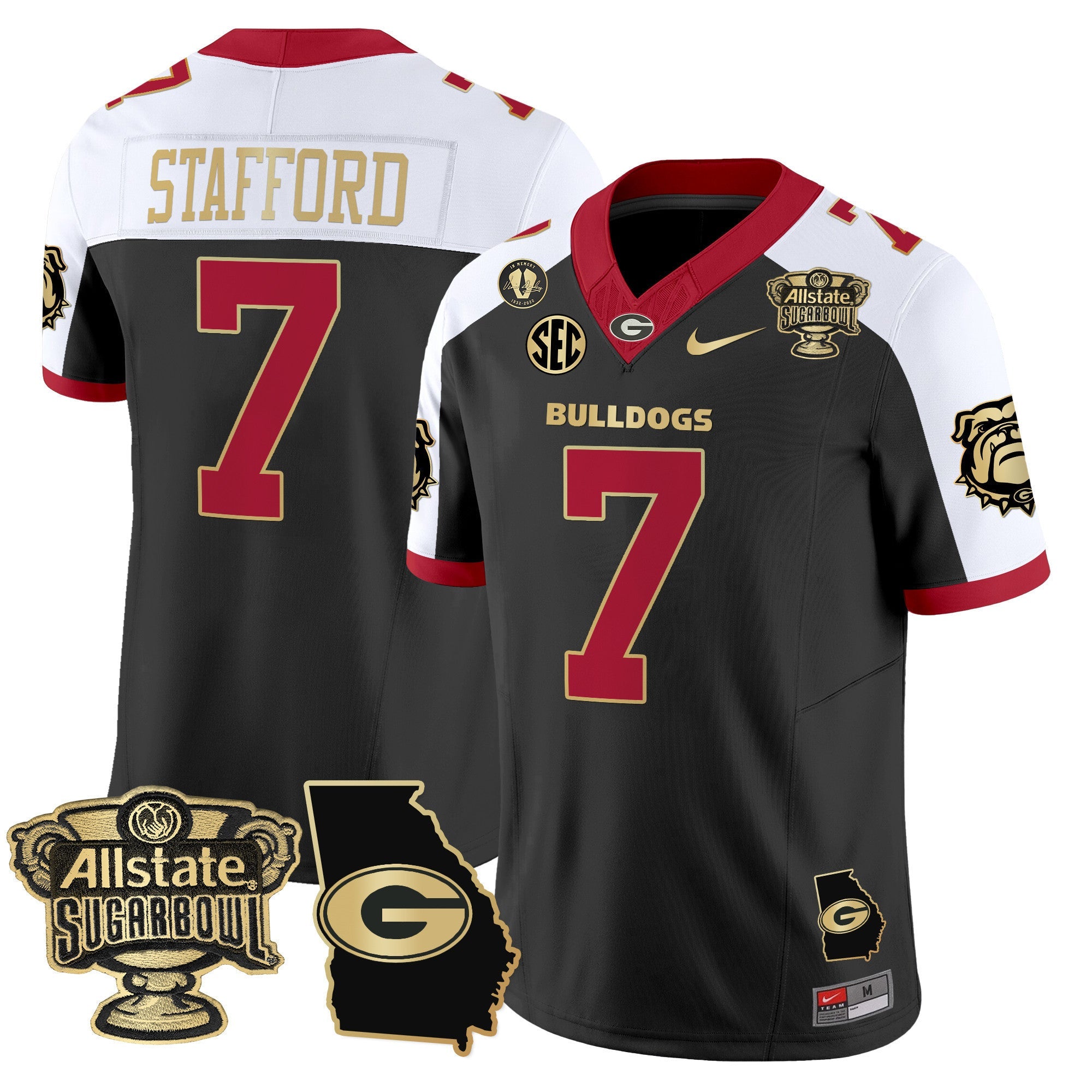 Men's Georgia Bulldogs 2025 Sugar Bowl & Georgia Map Patch Vapor Limited Jersey - All Stitched