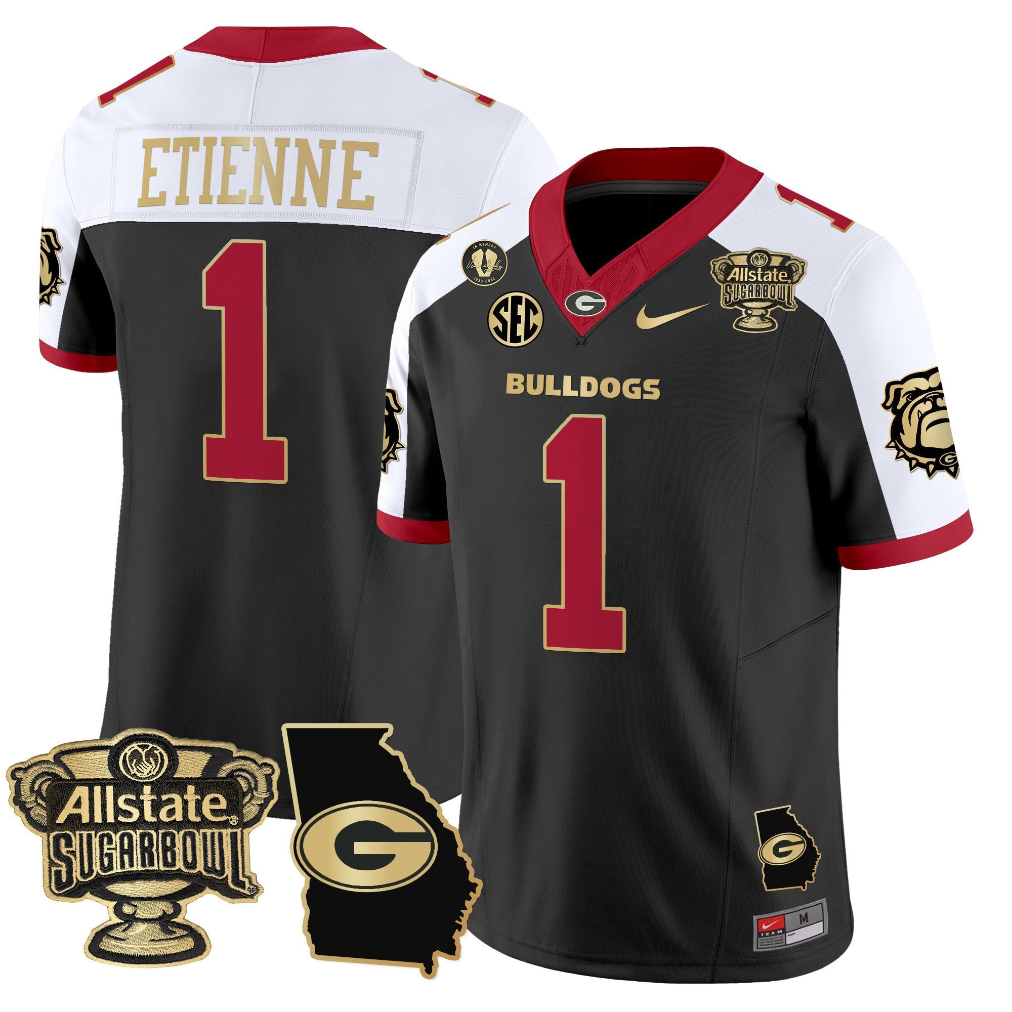 Men's Georgia Bulldogs 2025 Sugar Bowl & Georgia Map Patch Vapor Limited Jersey - All Stitched