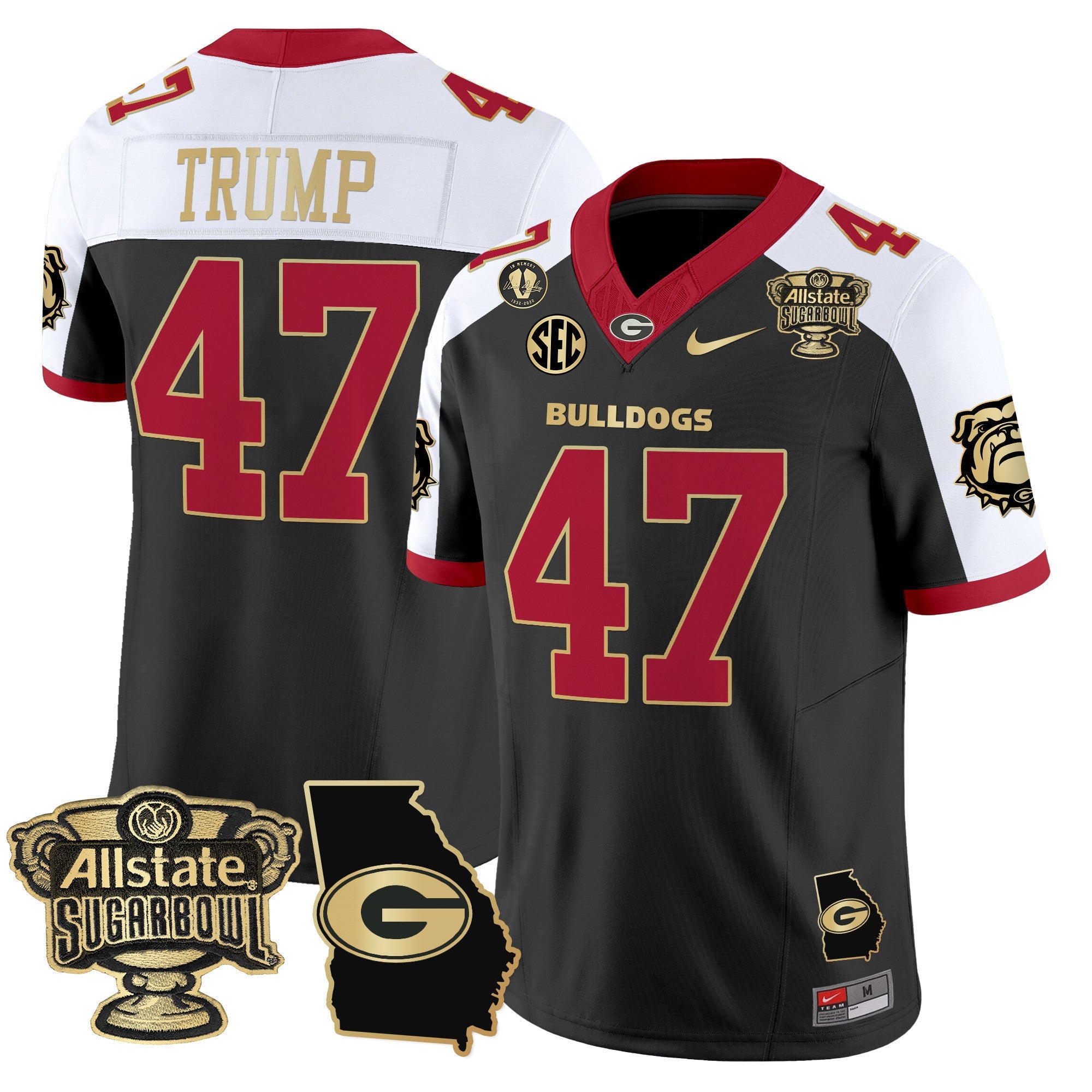 Men's Georgia Bulldogs 2025 Sugar Bowl & Georgia Map Patch Vapor Limited Jersey - All Stitched