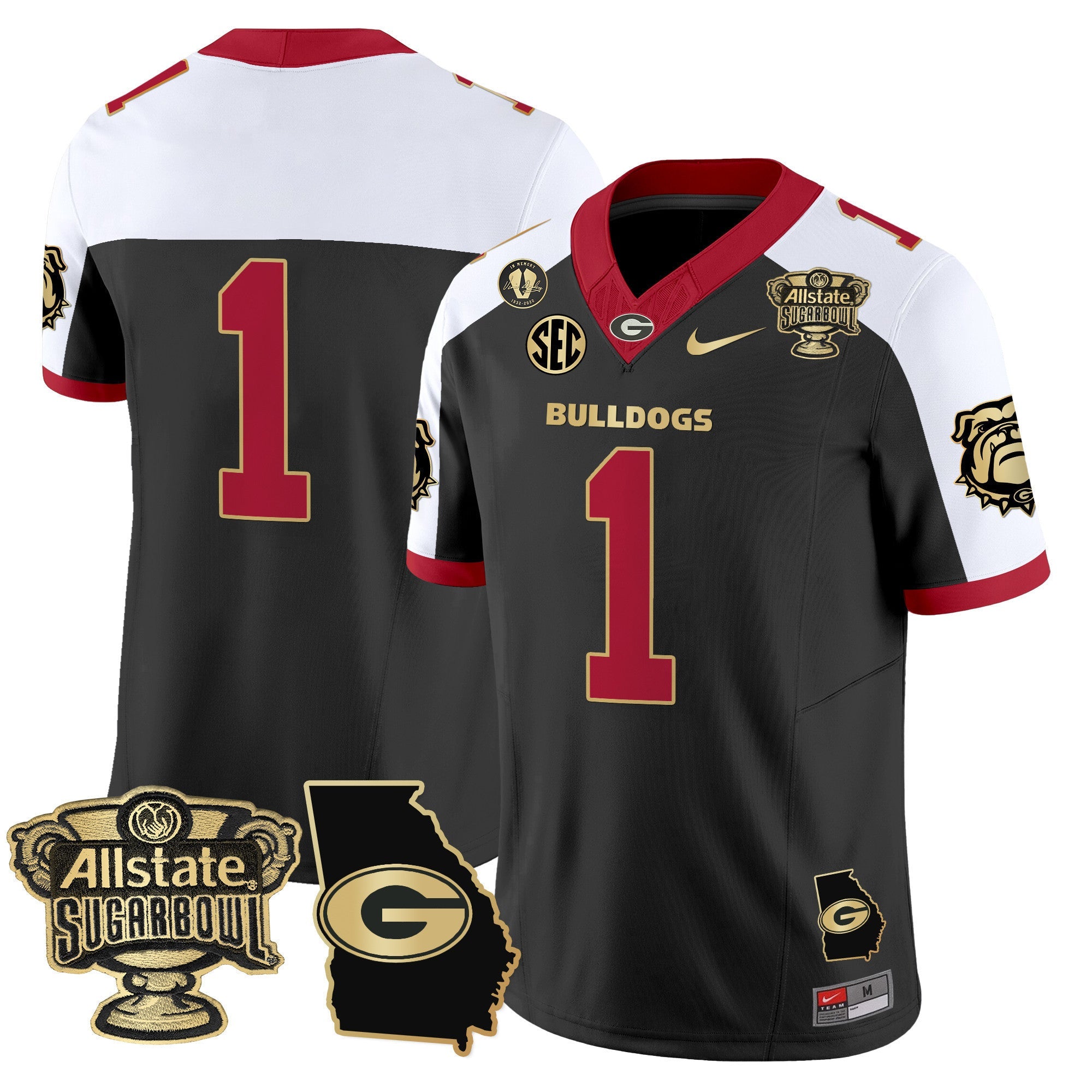 Men's Georgia Bulldogs 2025 Sugar Bowl & Georgia Map Patch Vapor Limited Jersey - All Stitched