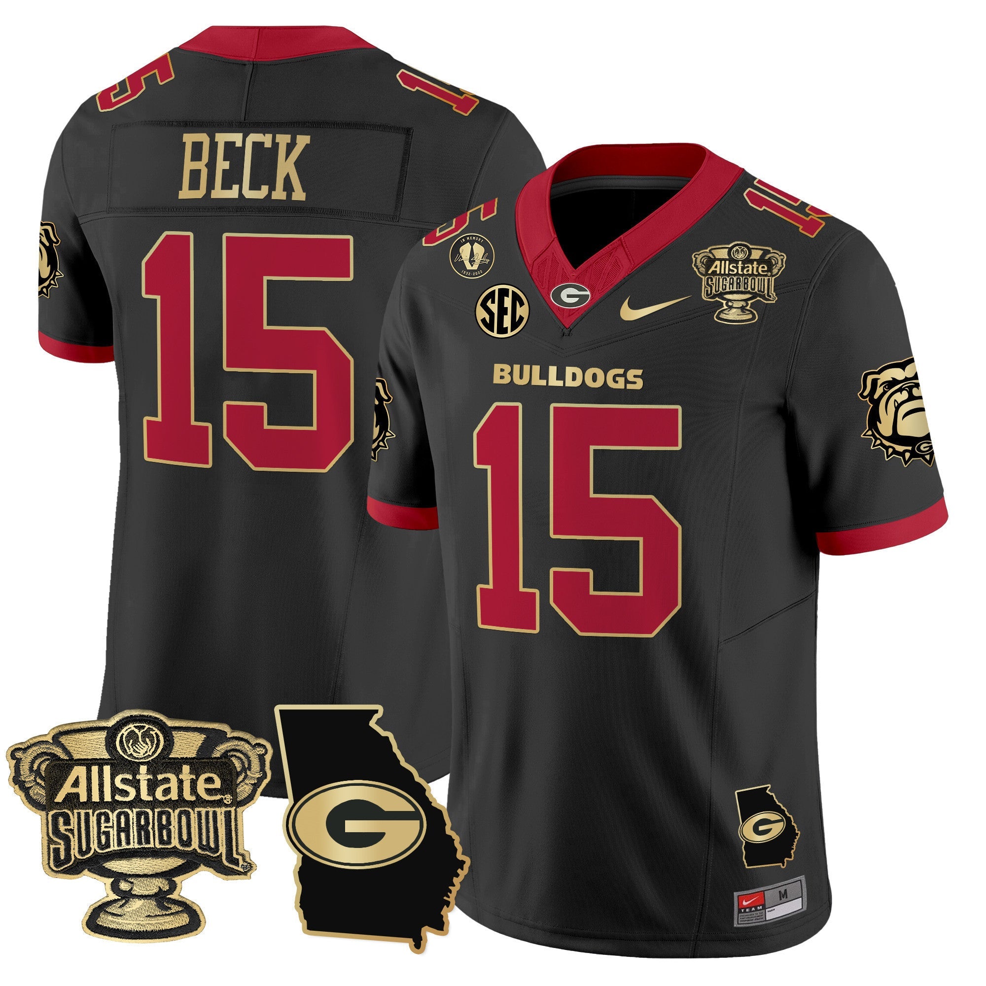 Men's Georgia Bulldogs 2025 Sugar Bowl & Georgia Map Patch Vapor Limited Jersey - All Stitched