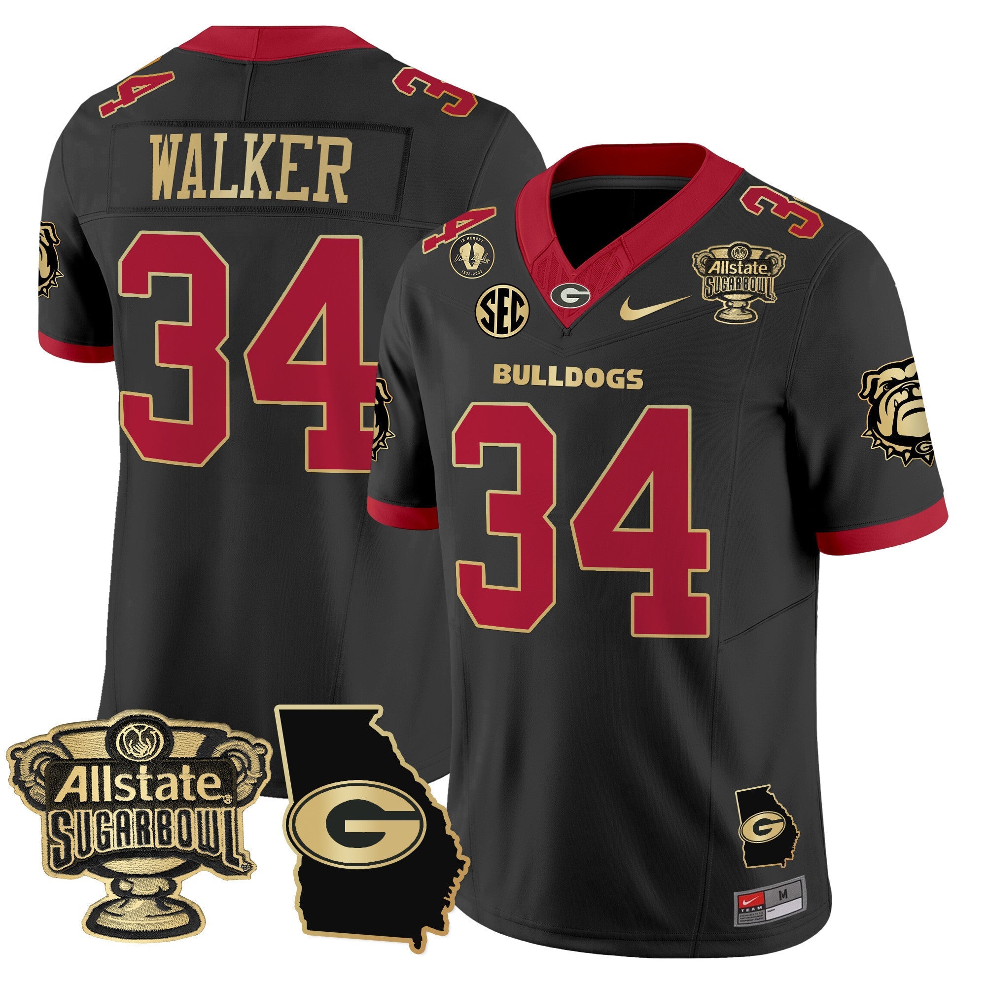 Men's Georgia Bulldogs 2025 Sugar Bowl & Georgia Map Patch Vapor Limited Jersey - All Stitched