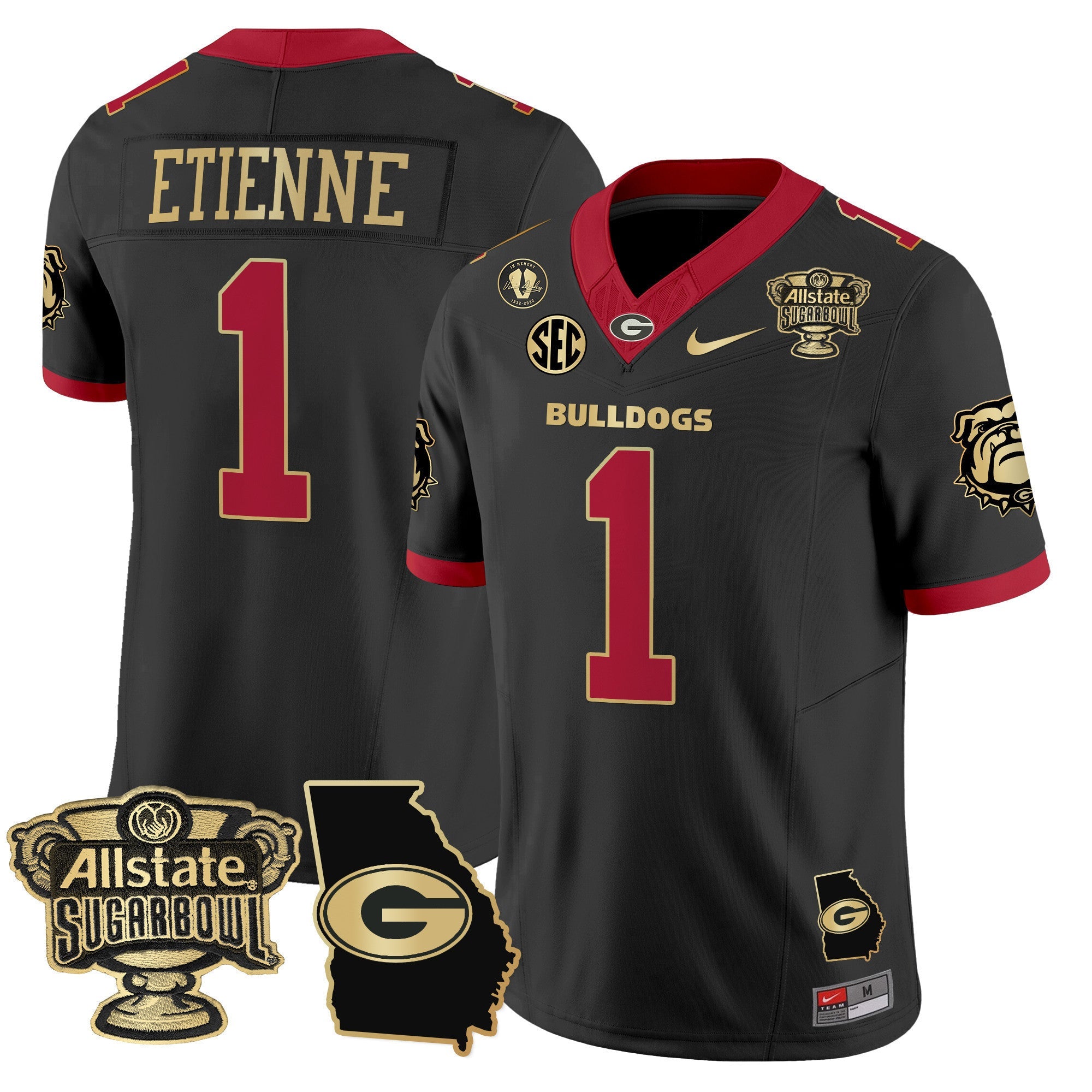 Men's Georgia Bulldogs 2025 Sugar Bowl & Georgia Map Patch Vapor Limited Jersey - All Stitched