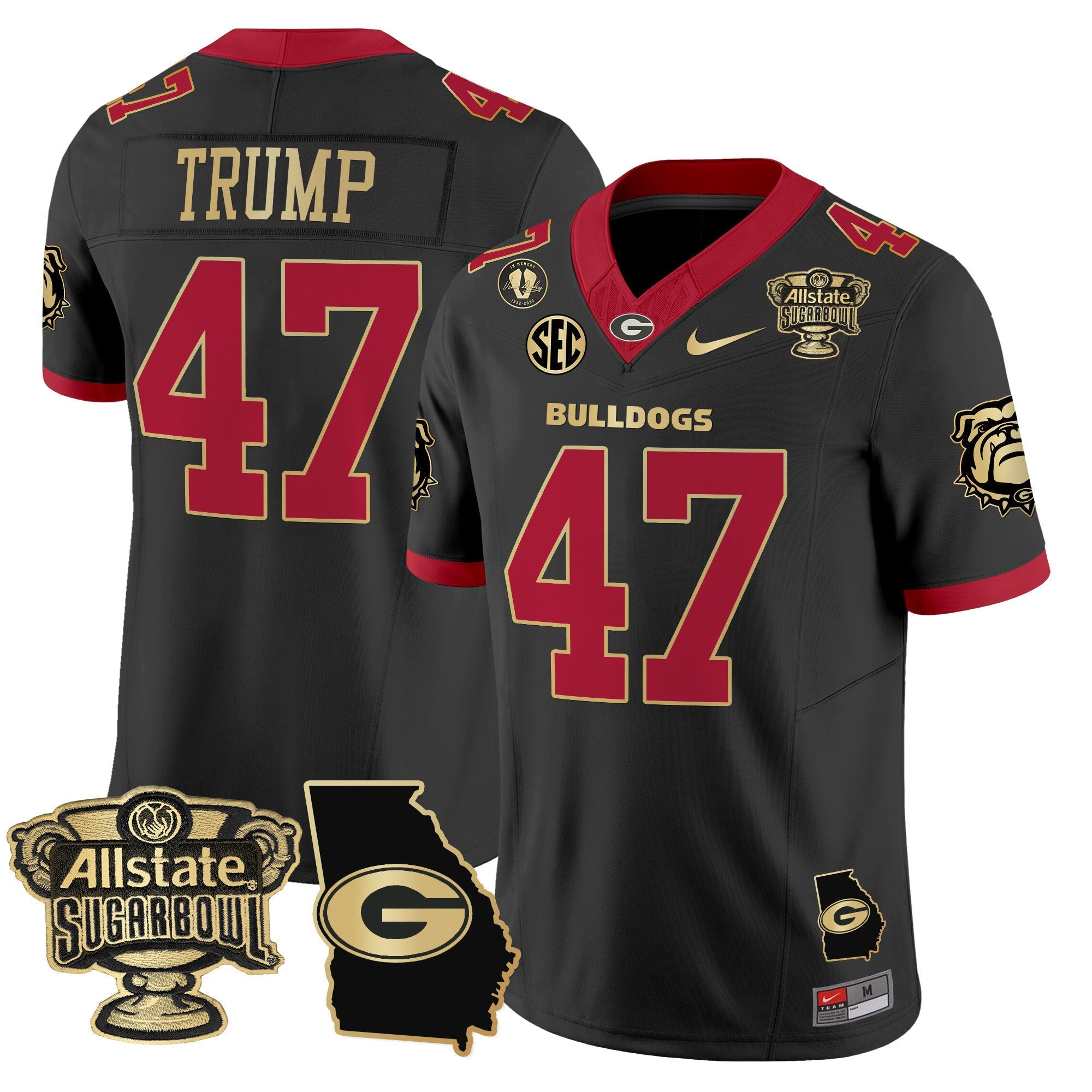 Men's Georgia Bulldogs 2025 Sugar Bowl & Georgia Map Patch Vapor Limited Jersey - All Stitched