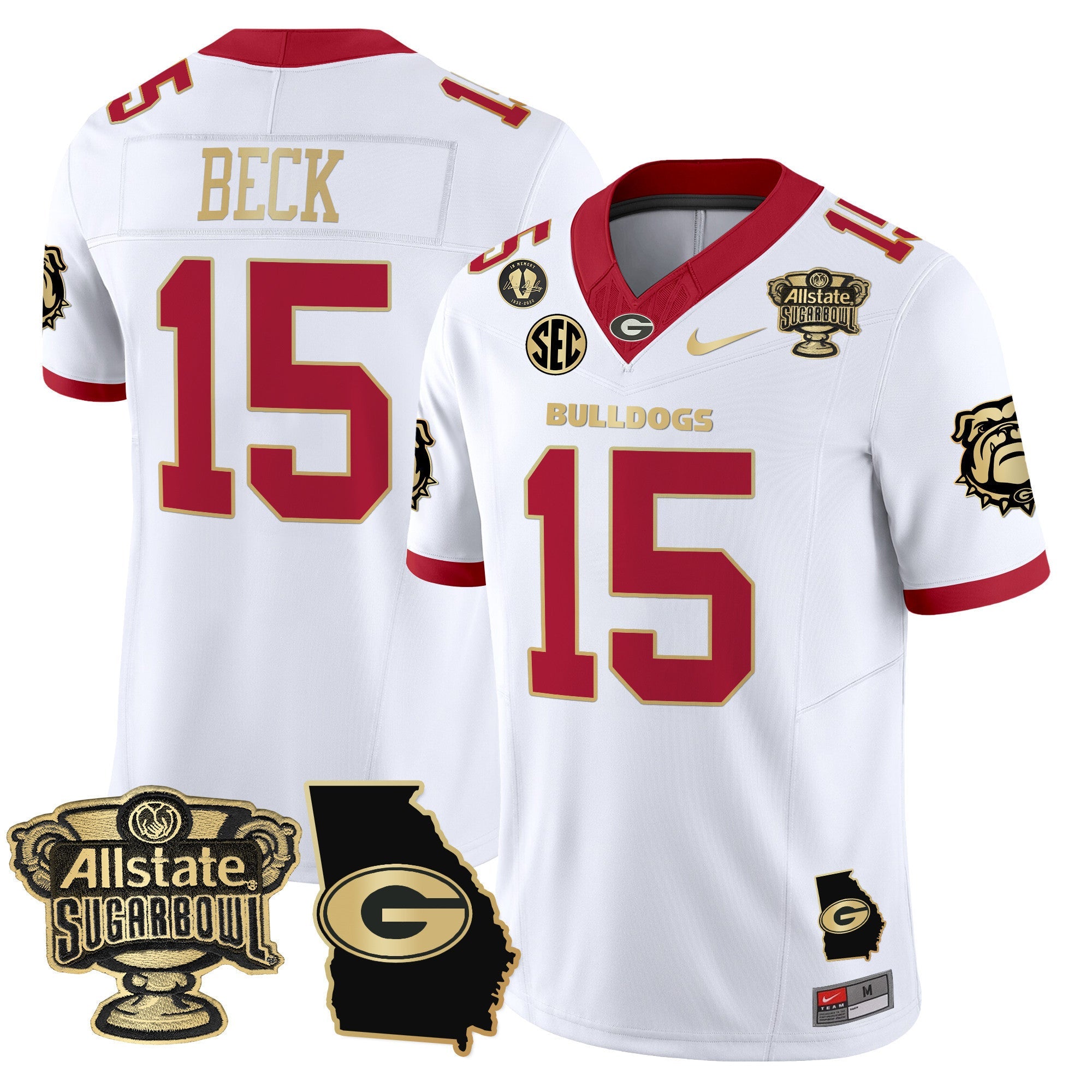 Men's Georgia Bulldogs 2025 Sugar Bowl & Georgia Map Patch Vapor Limited Jersey - All Stitched