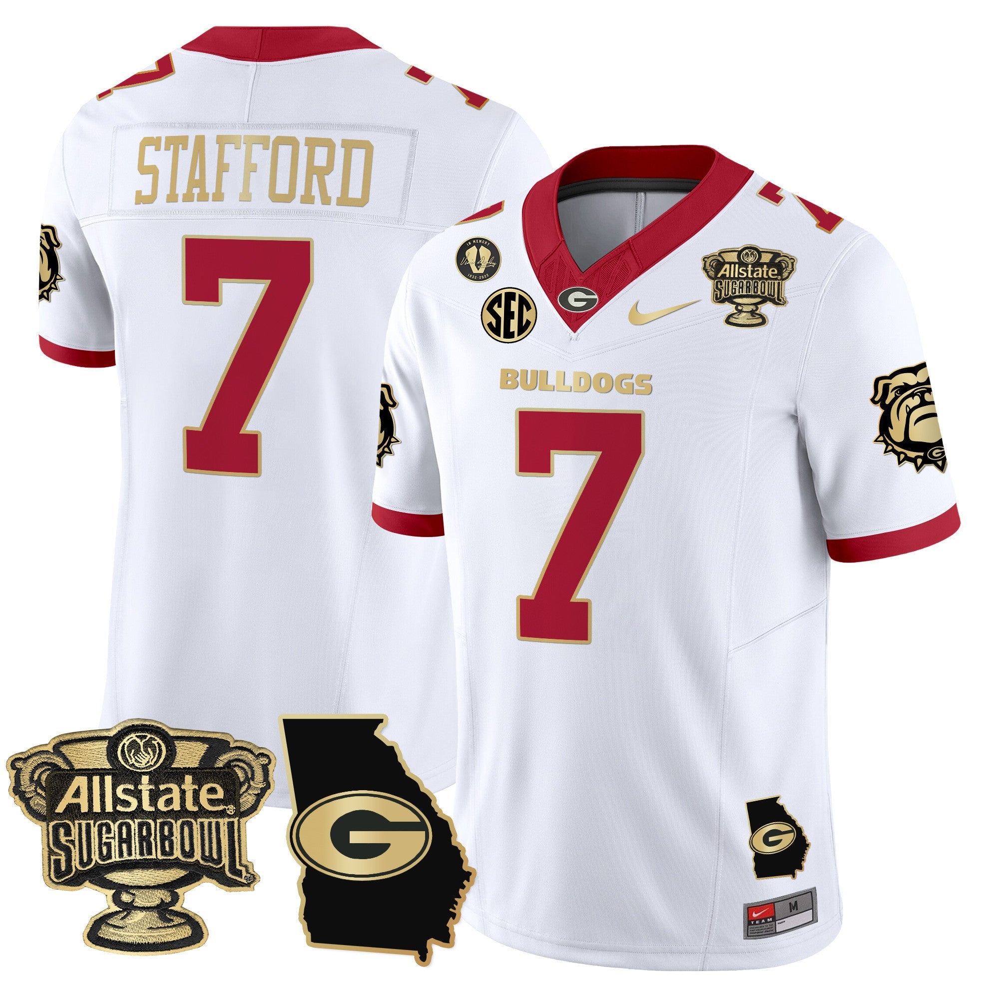 Men's Georgia Bulldogs 2025 Sugar Bowl & Georgia Map Patch Vapor Limited Jersey - All Stitched