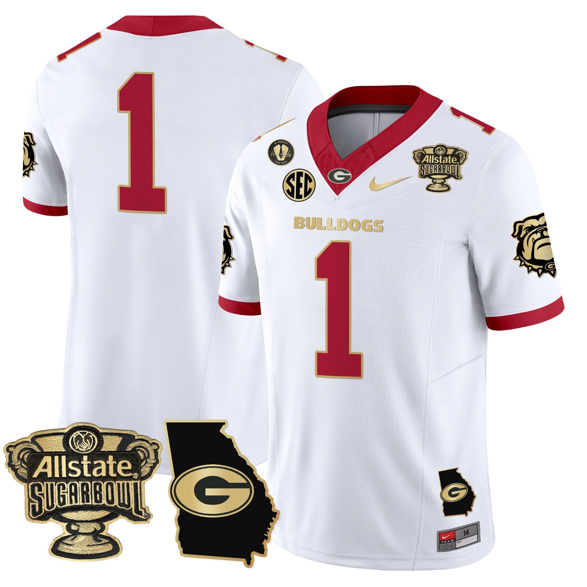 Men's Georgia Bulldogs 2025 Sugar Bowl & Georgia Map Patch Vapor Limited Jersey - All Stitched
