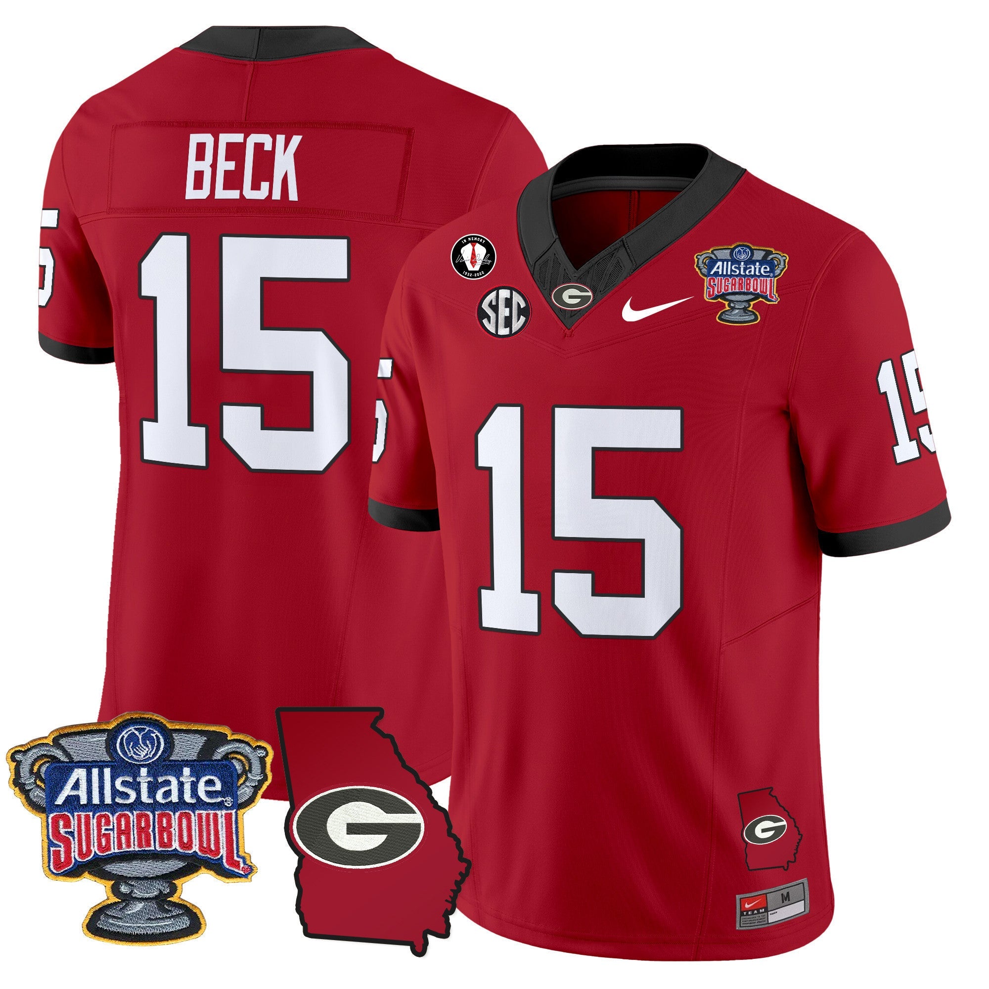 Men's Georgia Bulldogs 2025 Sugar Bowl & Georgia Map Patch Vapor Limited Jersey - All Stitched