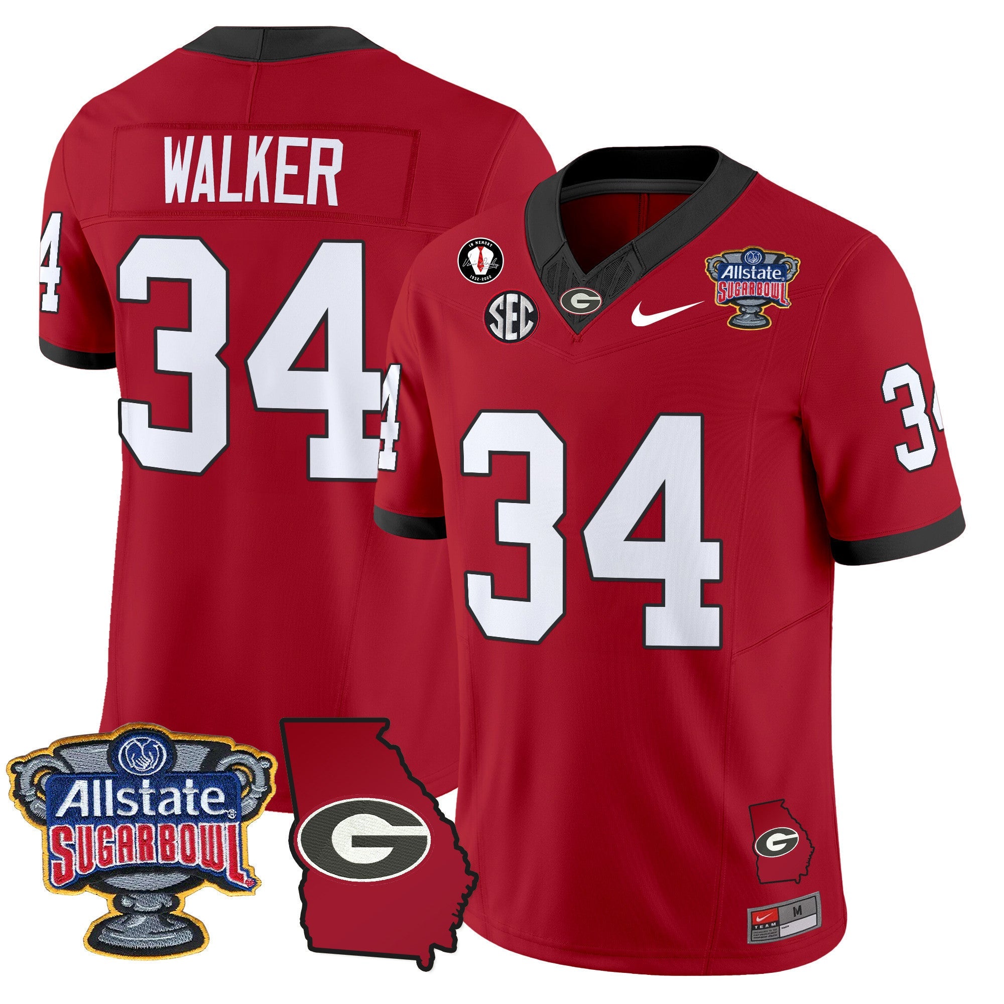 Men's Georgia Bulldogs 2025 Sugar Bowl & Georgia Map Patch Vapor Limited Jersey - All Stitched