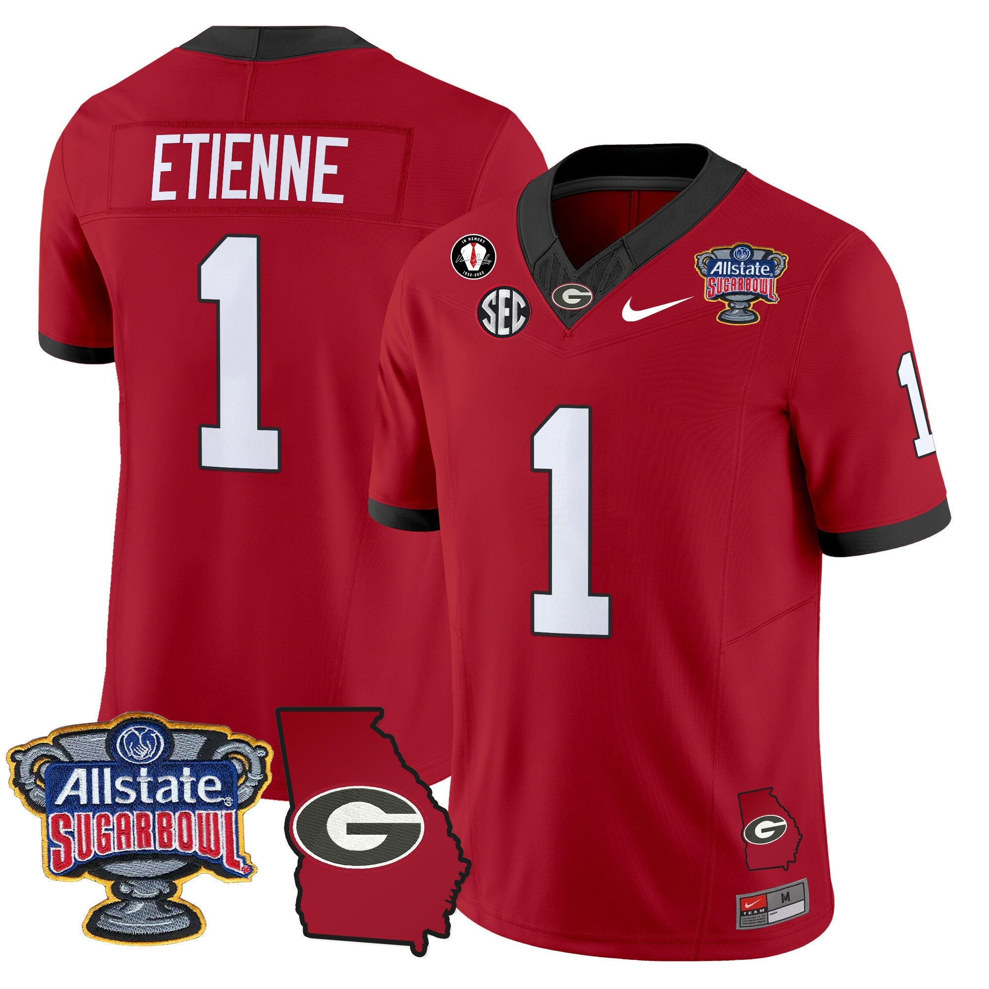 Men's Georgia Bulldogs 2025 Sugar Bowl & Georgia Map Patch Vapor Limited Jersey - All Stitched
