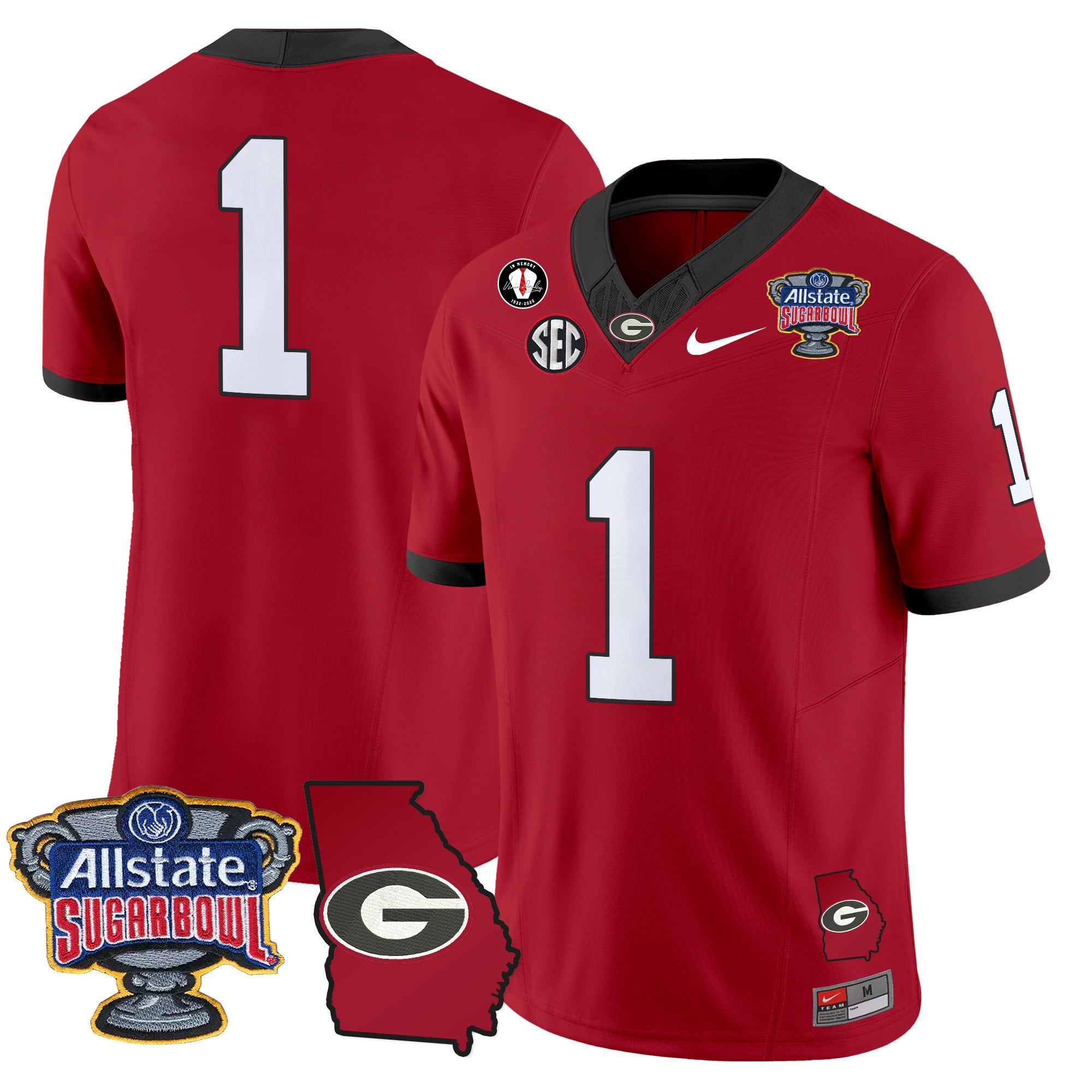 Men's Georgia Bulldogs 2025 Sugar Bowl & Georgia Map Patch Vapor Limited Jersey - All Stitched