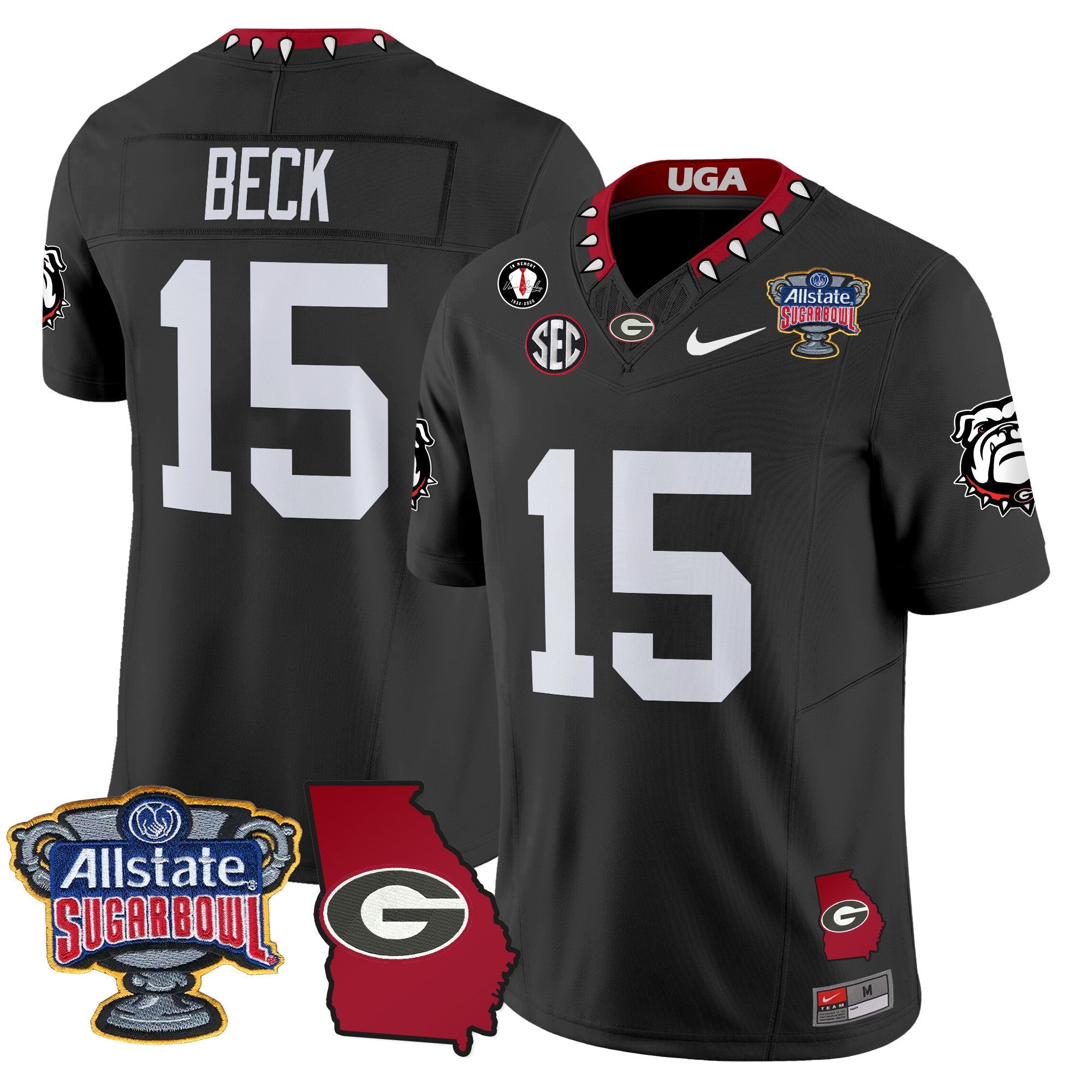 Men's Georgia Bulldogs 2025 Sugar Bowl & Georgia Map Patch Vapor Limited Jersey - All Stitched