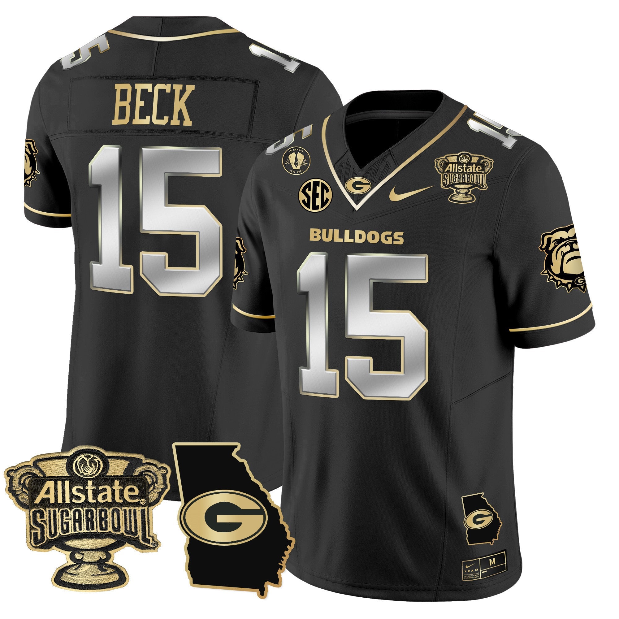 Men's Georgia Bulldogs 2025 Sugar Bowl & Georgia Map Patch Vapor Limited Jersey - All Stitched