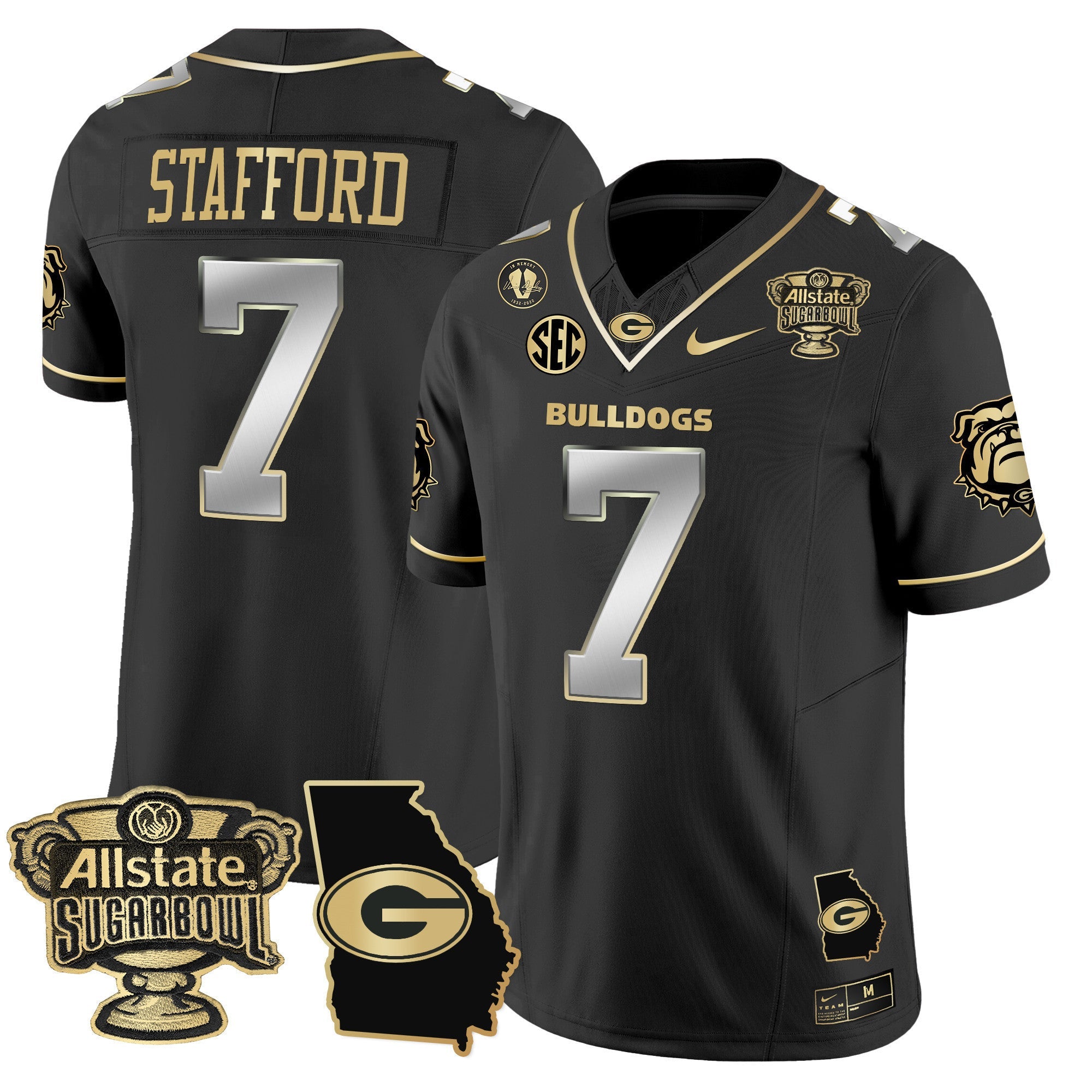 Men's Georgia Bulldogs 2025 Sugar Bowl & Georgia Map Patch Vapor Limited Jersey - All Stitched