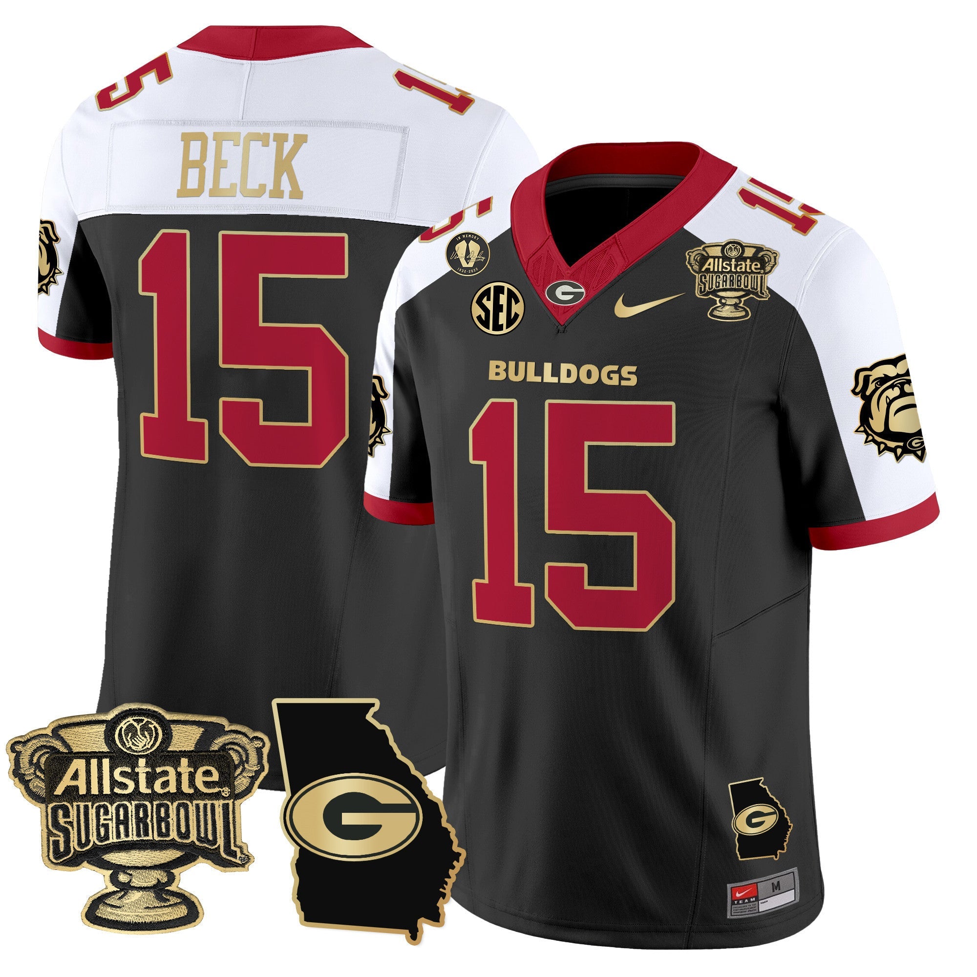Men's Georgia Bulldogs 2025 Sugar Bowl & Georgia Map Patch Vapor Limited Jersey - All Stitched