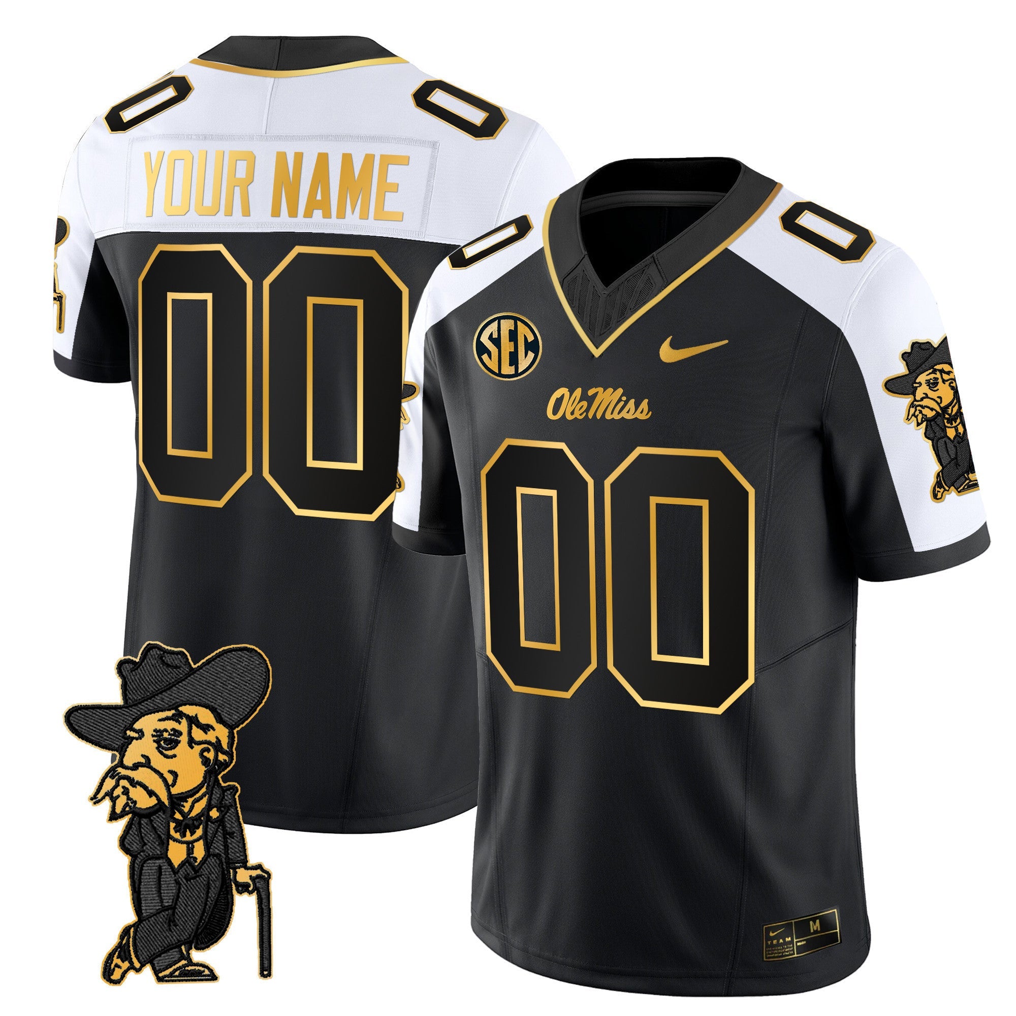 Ole Miss Rebels 2025 Gold Vapor Limited Custom Jersey - All Stitched