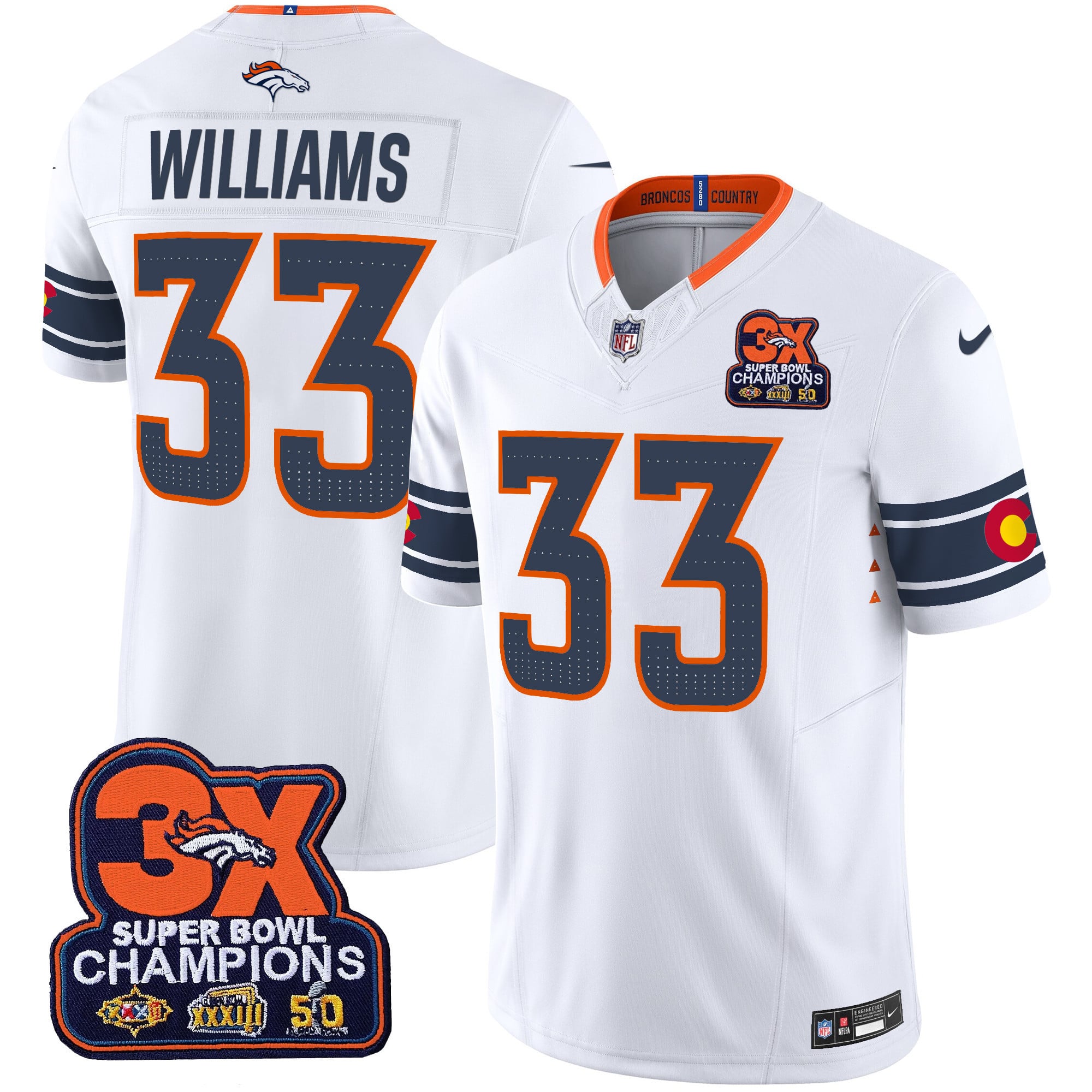 Men's Denver Broncos 3x Patch Colorado Flag Vapor Limited Jersey - All Stitched
