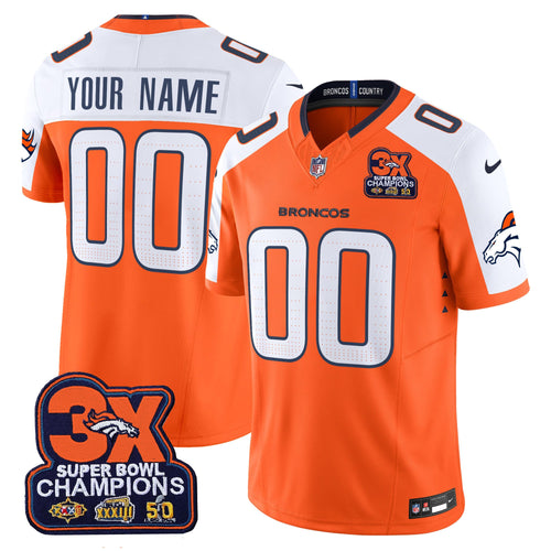 Custom Name/Gender Denver Broncos 3-Time Champions Patch Vapor Limited Jersey - All Stitched