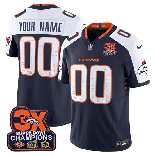 Custom Name/Gender Denver Broncos 3-Time Champions Patch Vapor Limited Jersey - All Stitched