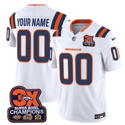 Custom Denver Broncos 3-Time Champions Patch Vapor Limited Jersey V2 - All Stitched