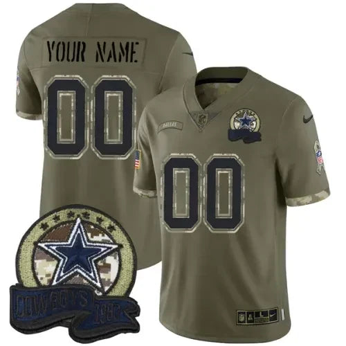 Custom Dallas Cowboys 2022 Salute To Service Olive Special Limited Edition Jersey – All Stitched