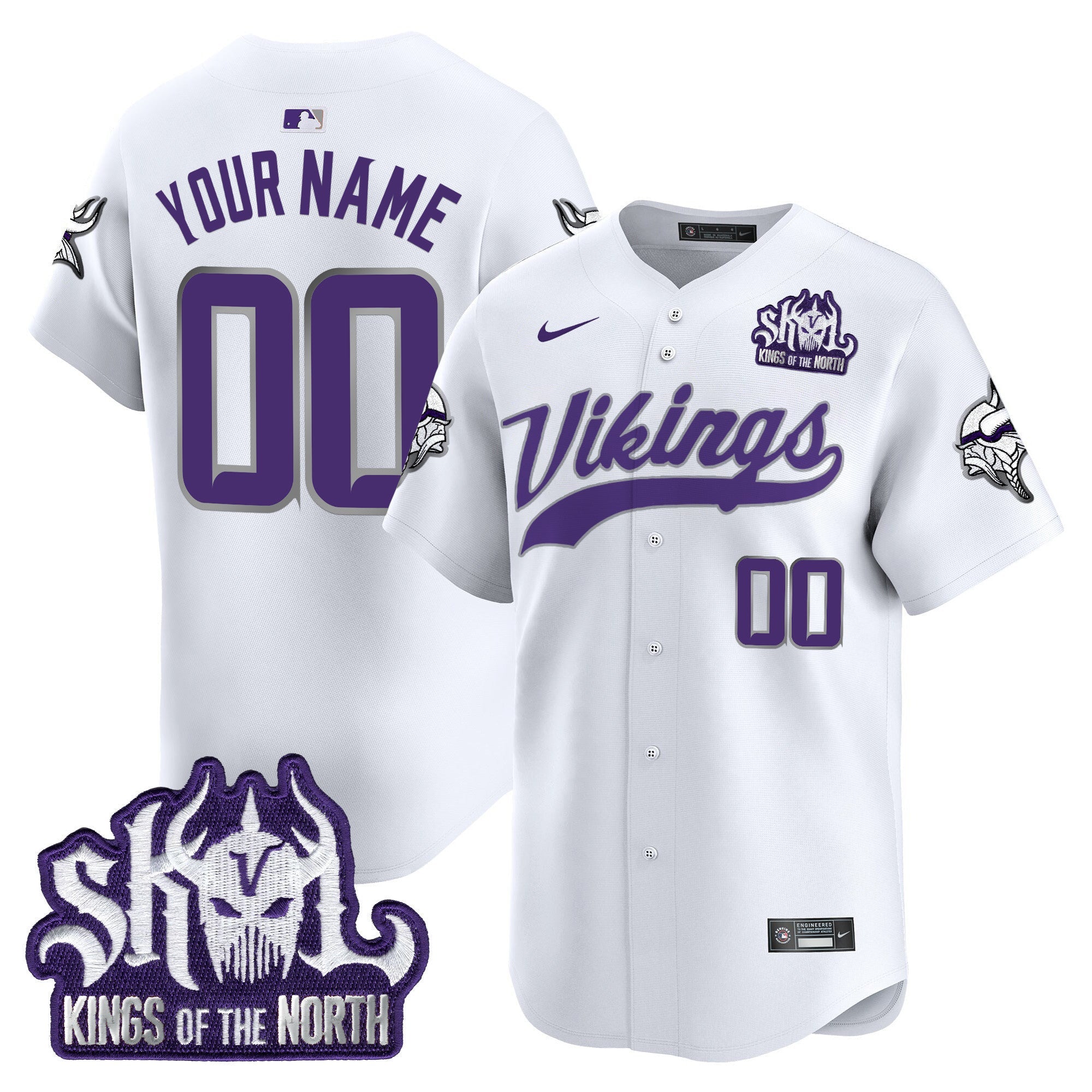 Minnesota Vikings King Of The North Patch Throwback Vapor Premier Limited Custom Jersey - All Stitched