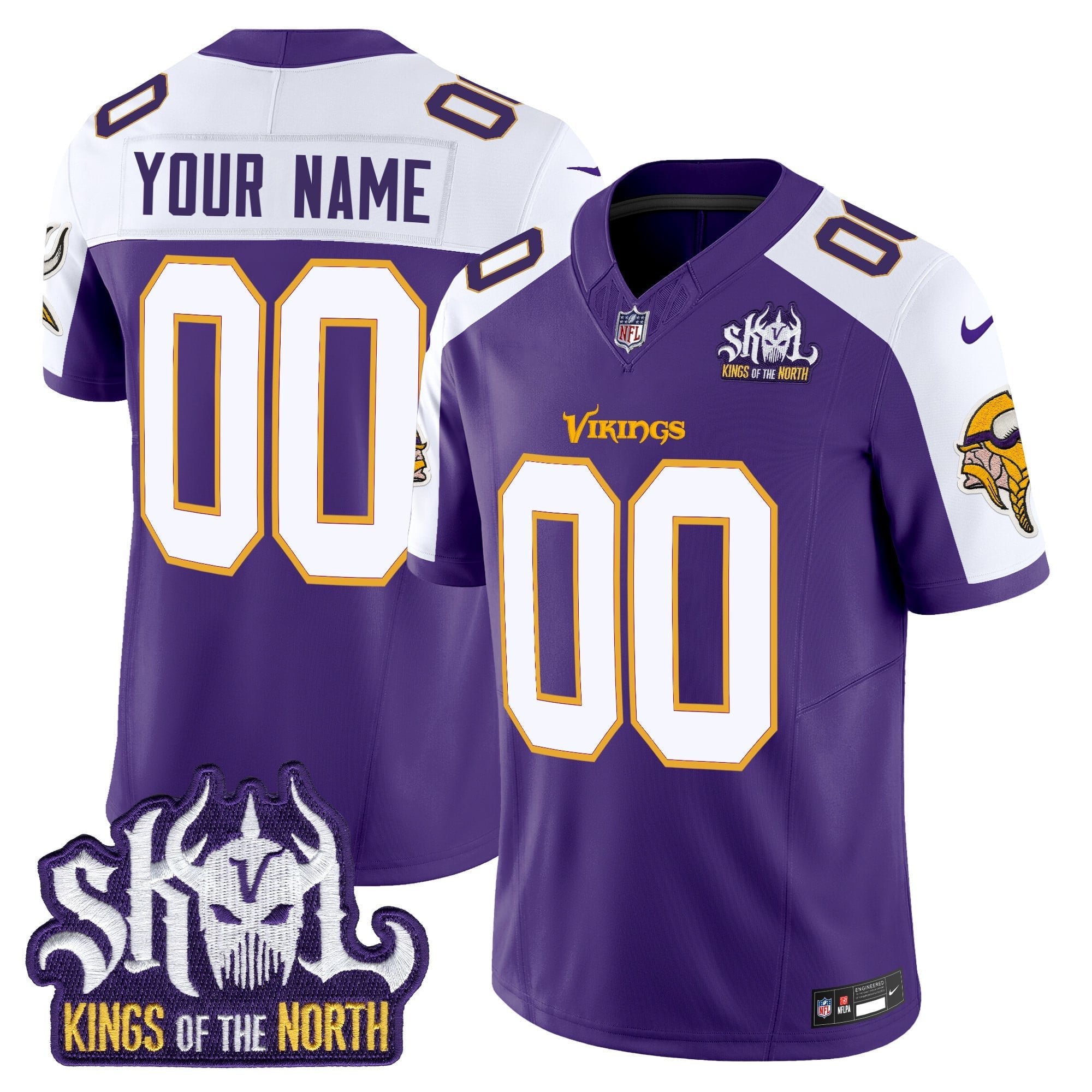 Minnesota Vikings King Of The North Patch Throwback Vapor Limited Custom Jersey V2 - All Stitched