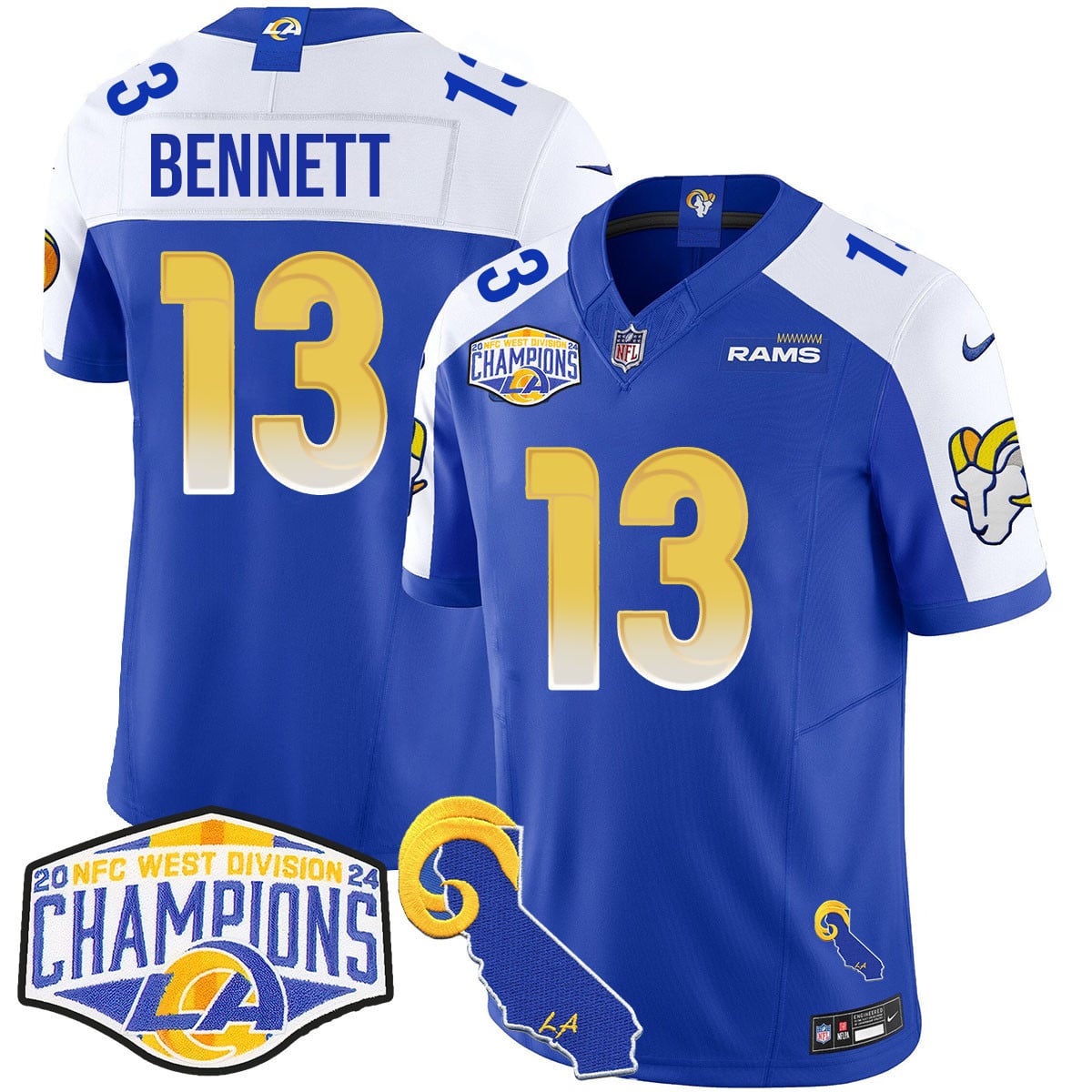 Men's Los Angeles Rams 2024 NFC West Division Champions Jersey N1 - All Stitched