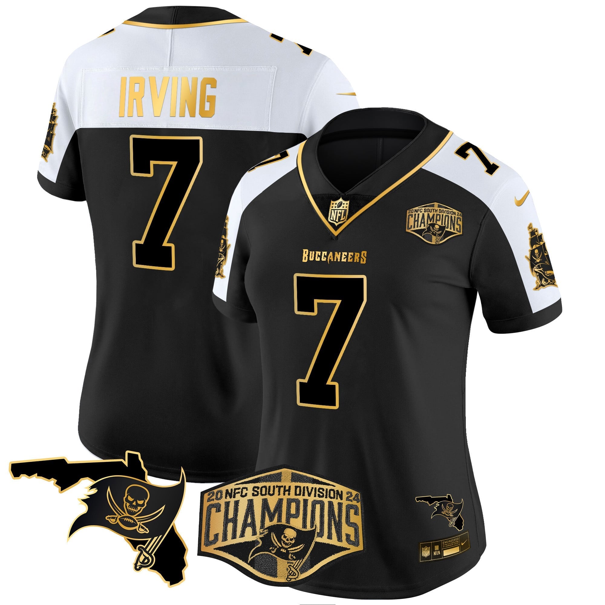Women's Buccaneers 2024 NFC South Division Champions Patch Gold Vapor Limited Jersey - All Stitched