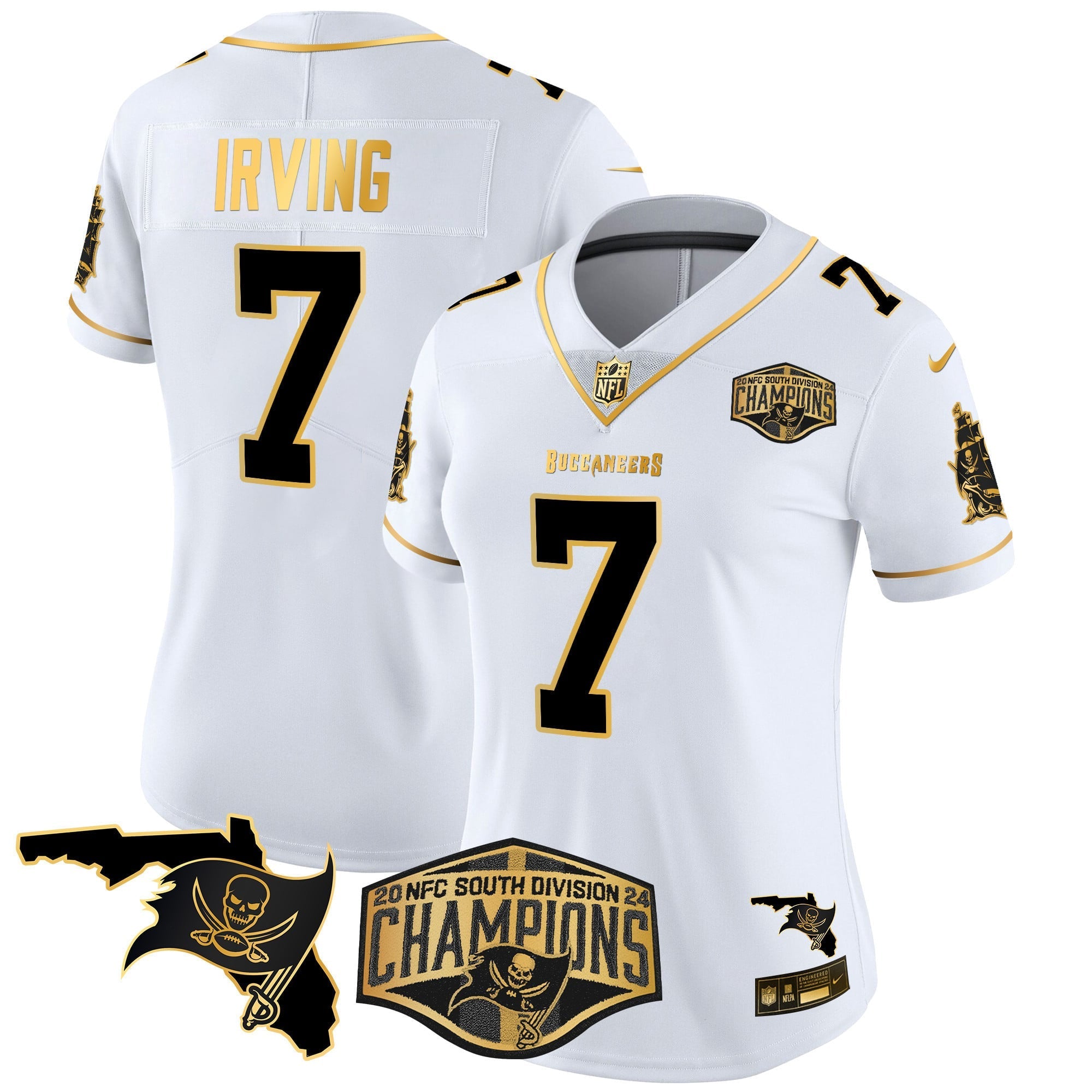 Women's Buccaneers 2024 NFC South Division Champions Patch Gold Vapor Limited Jersey - All Stitched