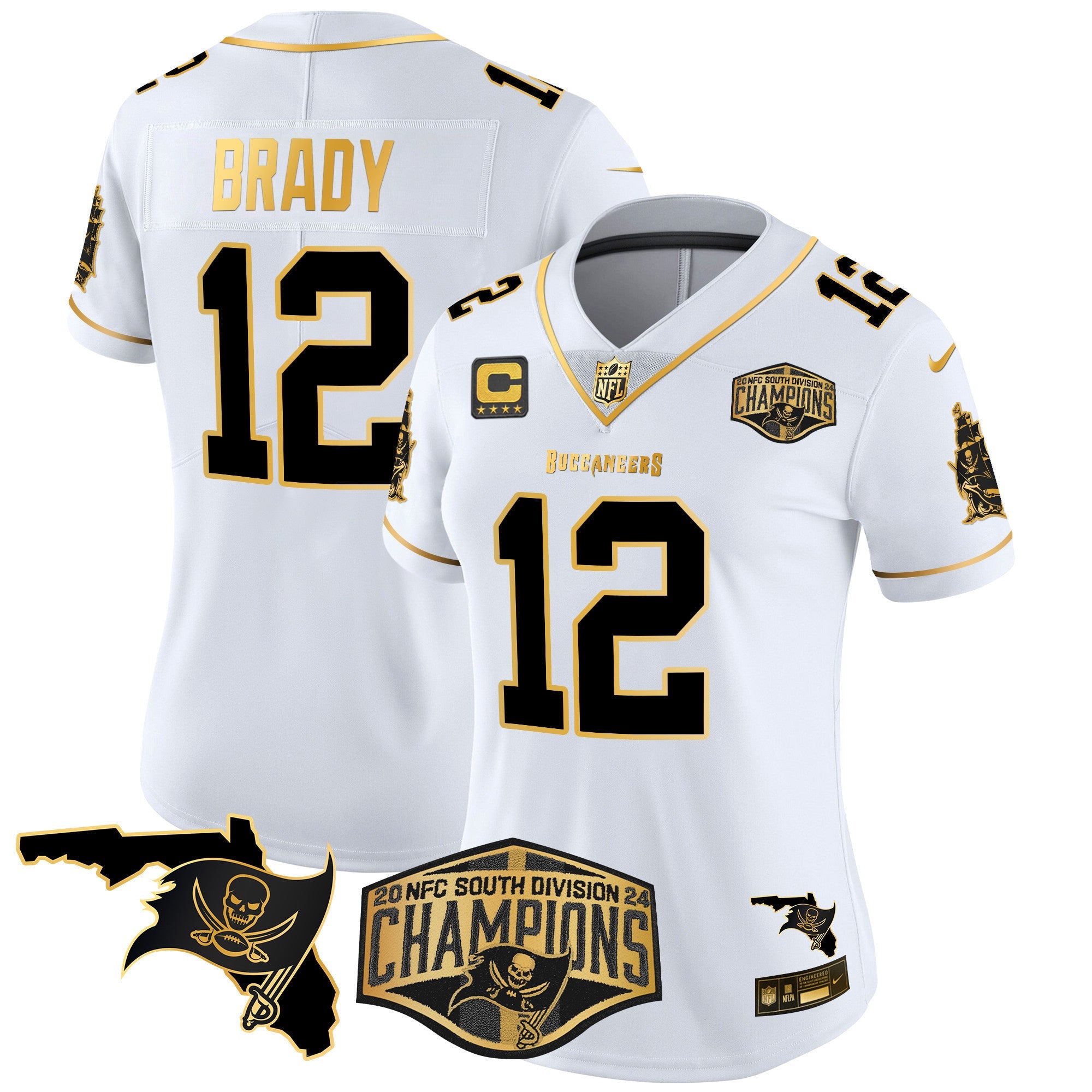 Women's Buccaneers 2024 NFC South Division Champions Patch Gold Vapor Limited Jersey - All Stitched