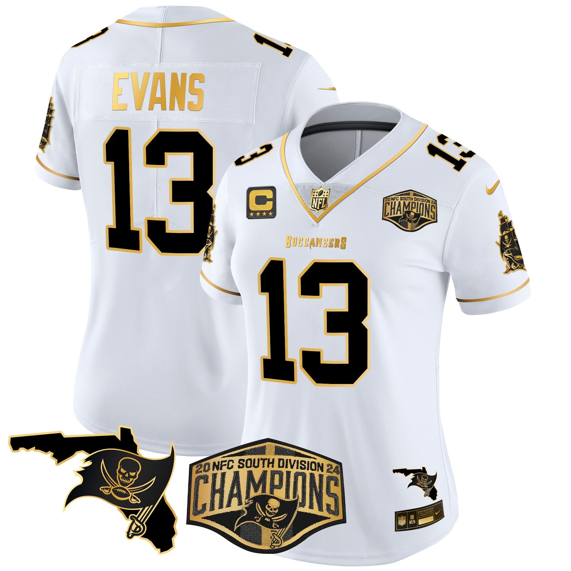 Women's Buccaneers 2024 NFC South Division Champions Patch Gold Vapor Limited Jersey - All Stitched