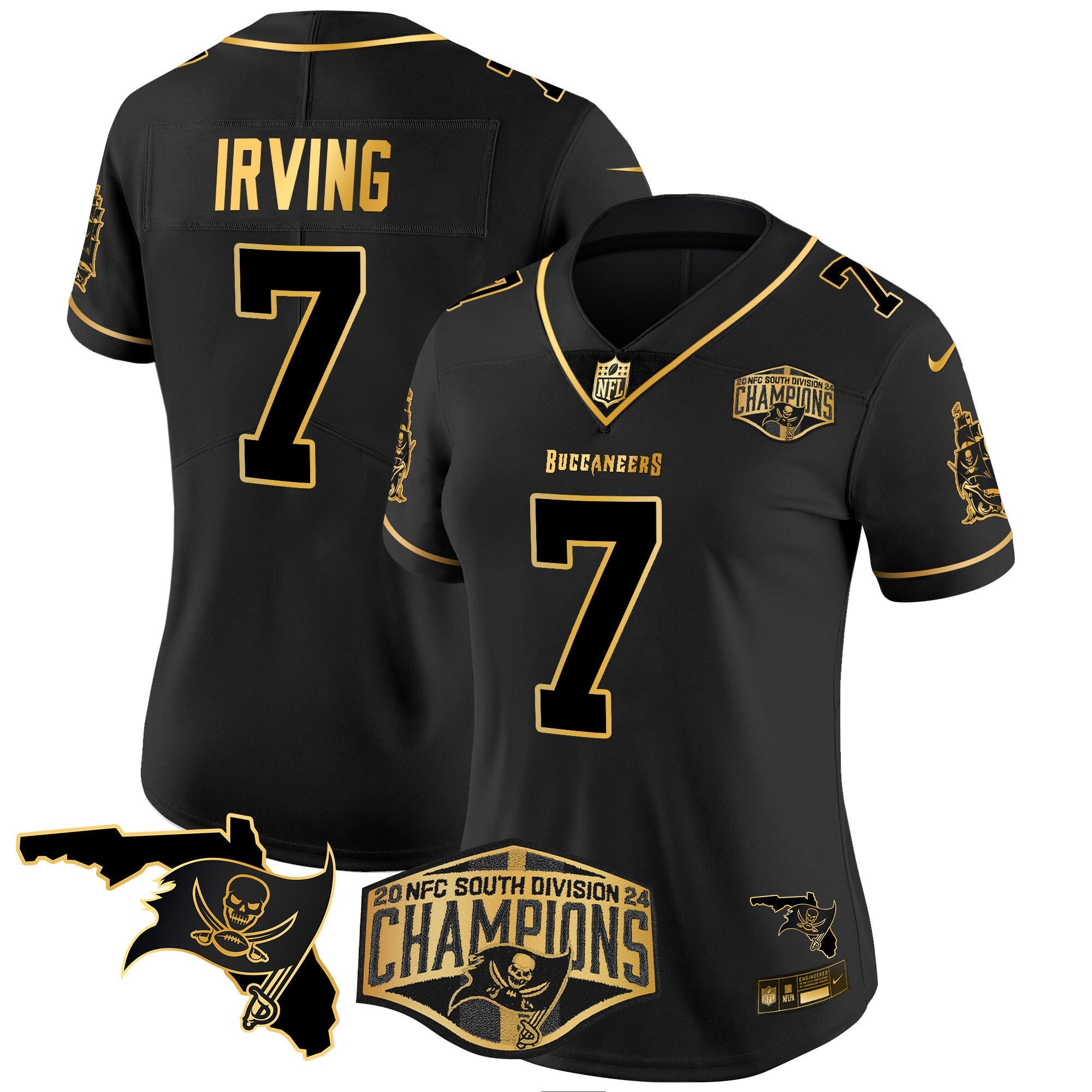 Women's Buccaneers 2024 NFC South Division Champions Patch Gold Vapor Limited Jersey - All Stitched