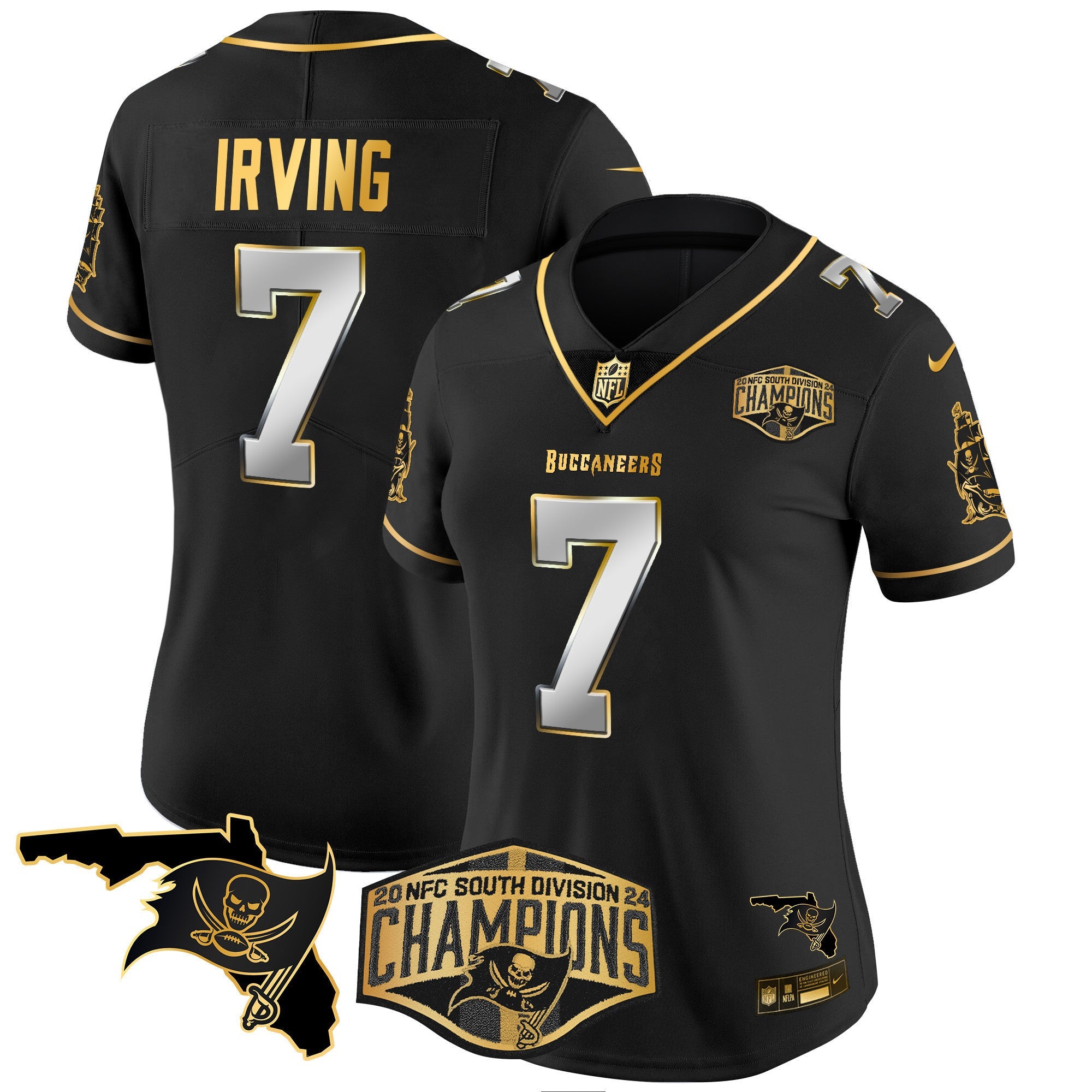 Women's Buccaneers 2024 NFC South Division Champions Patch Gold Vapor Limited Jersey - All Stitched