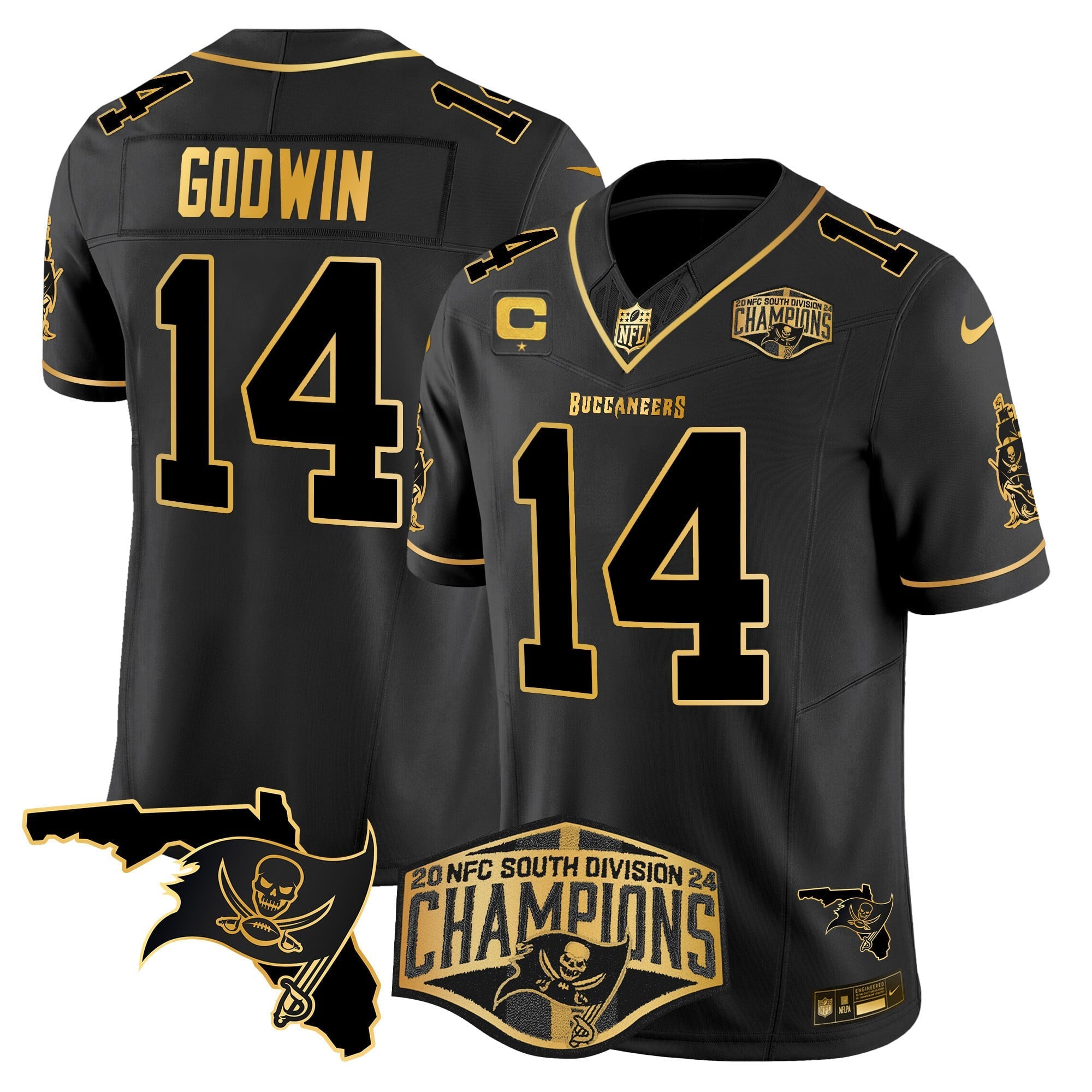Men's Buccaneers 2024 NFC South Division Champions Patch Gold Vapor Limited Jersey - All Stitched