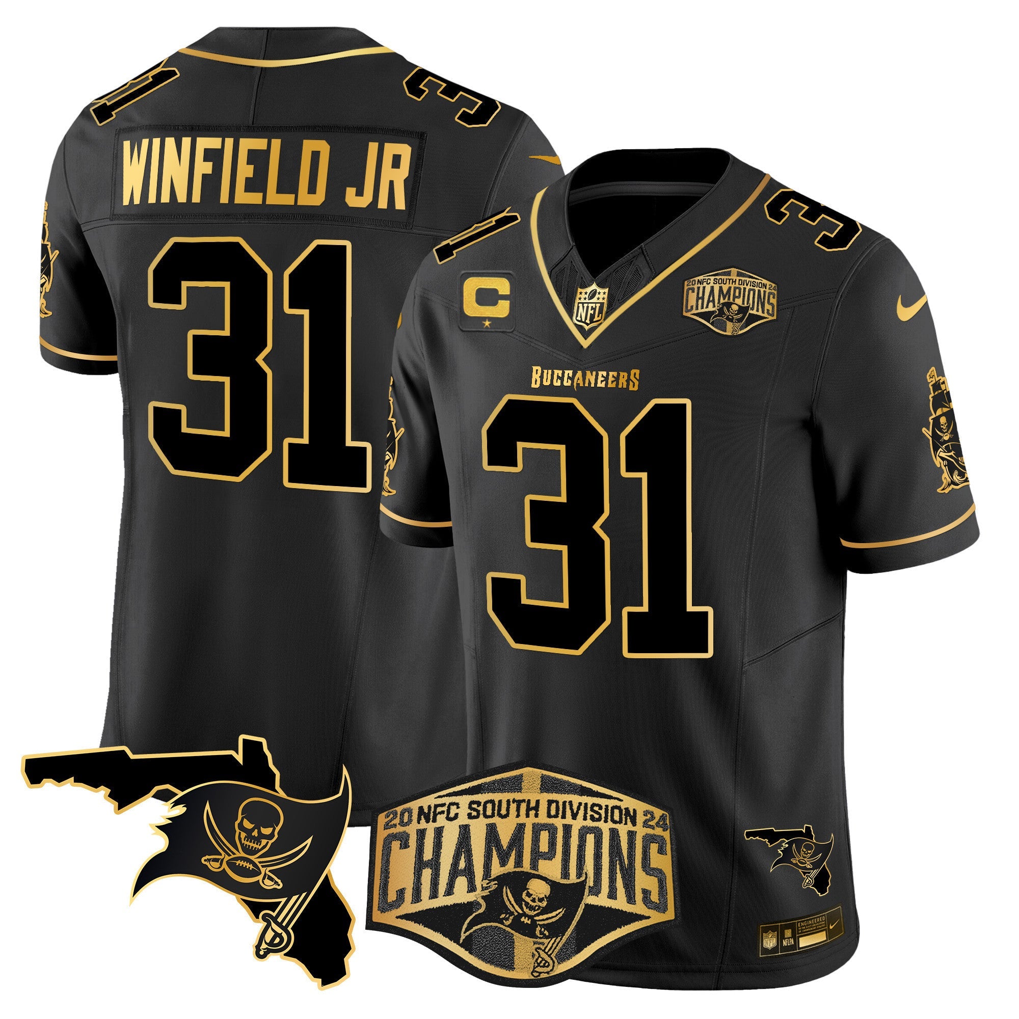 Men's Buccaneers 2024 NFC South Division Champions Patch Gold Vapor Limited Jersey - All Stitched