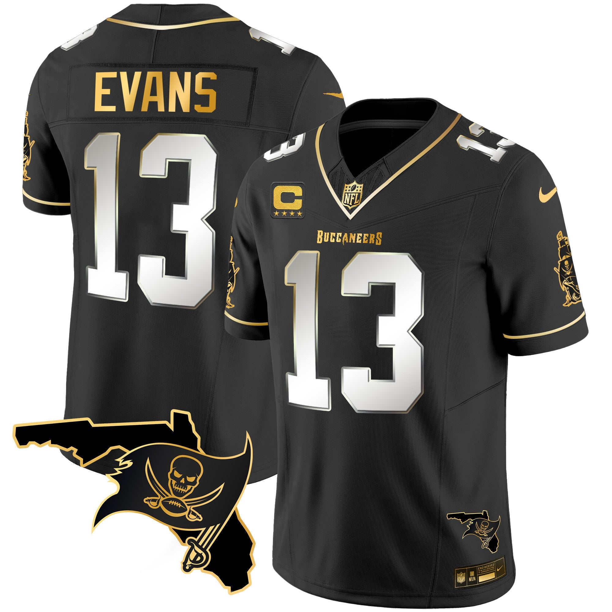 Men's Buccaneers Florida Patch Vapor Gold Jersey - All Stitched
