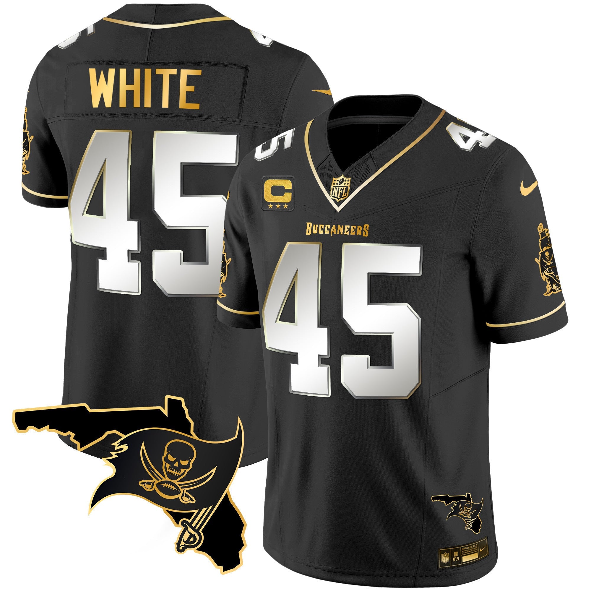 Men's Buccaneers Florida Patch Vapor Gold Jersey - All Stitched