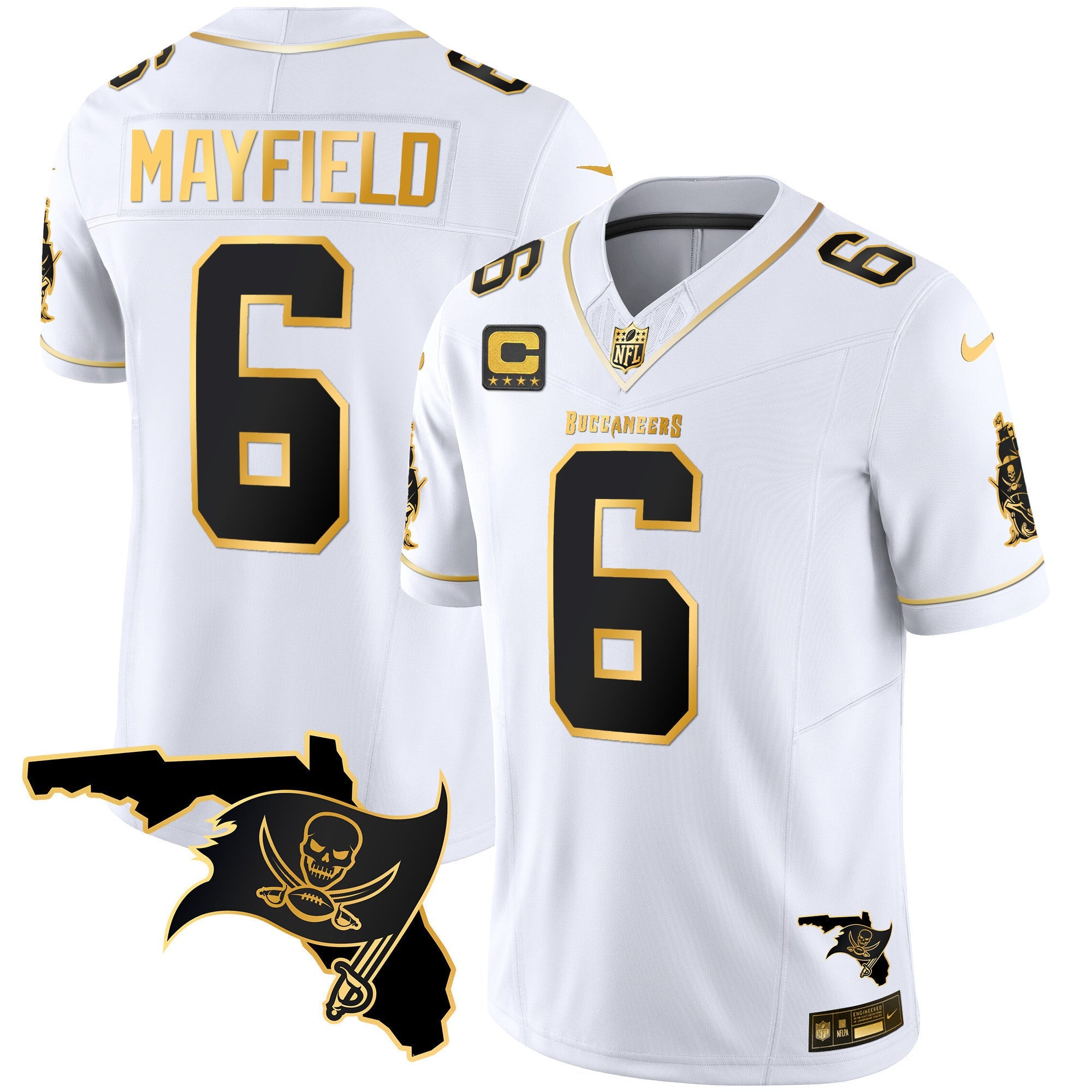 Men's Buccaneers Florida Patch Vapor Gold Jersey - All Stitched