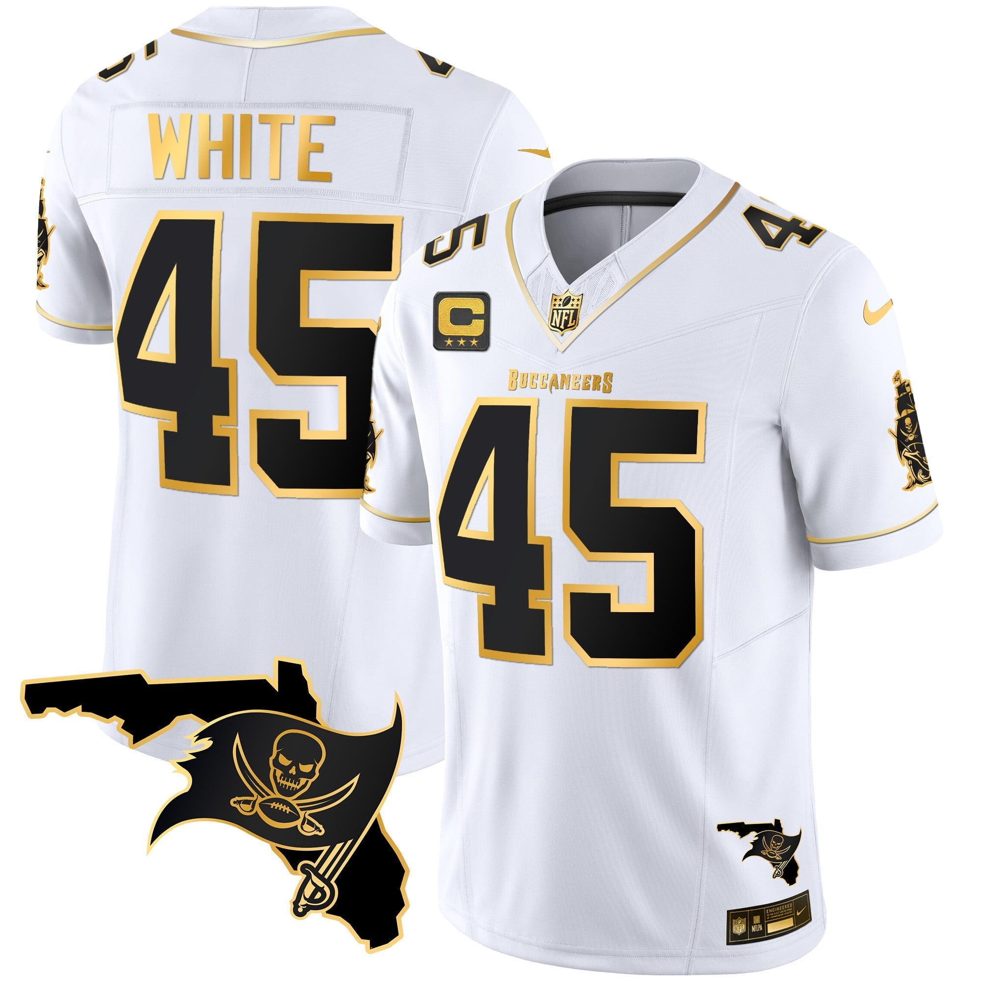 Men's Buccaneers Florida Patch Vapor Gold Jersey - All Stitched