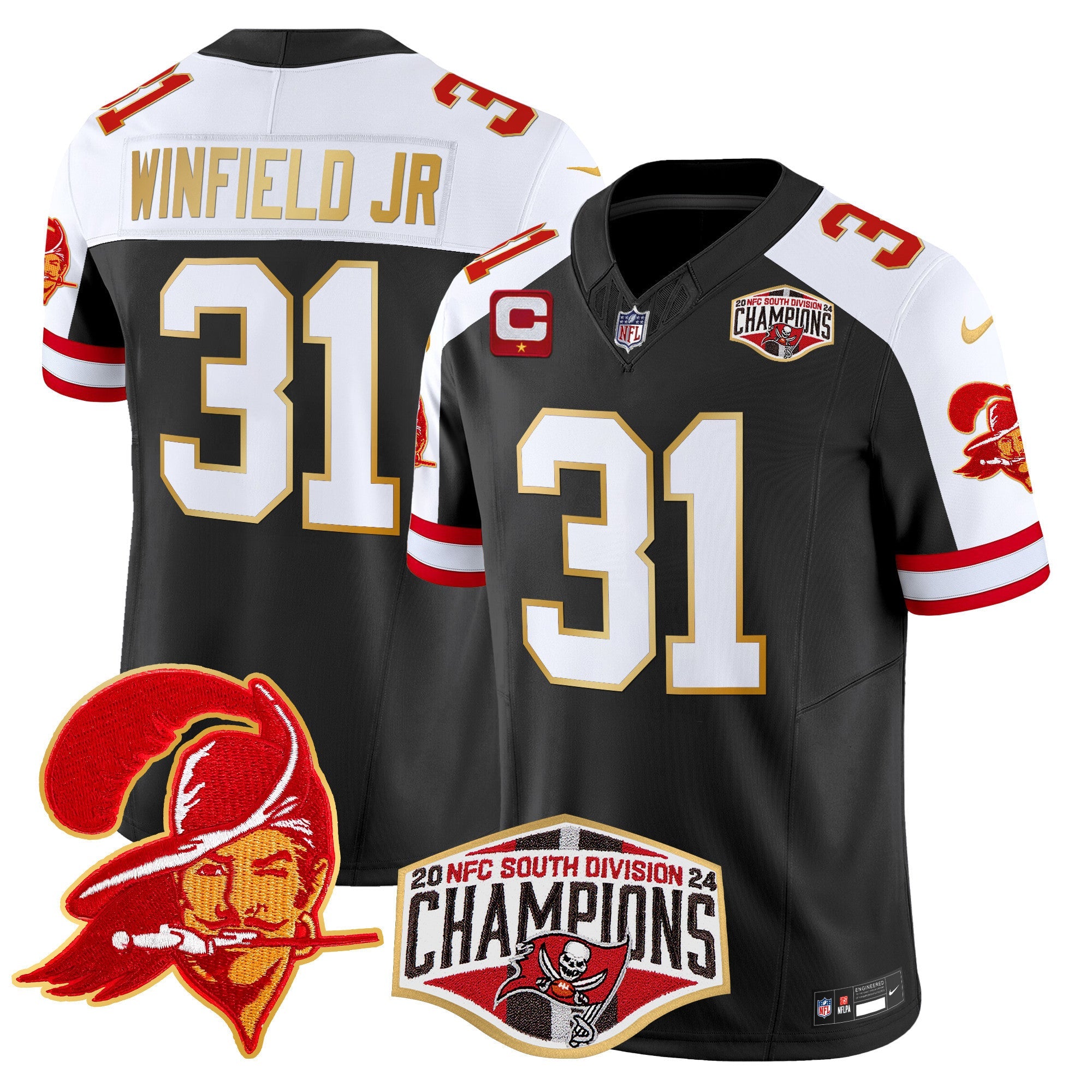 Men's Buccaneers Creamsicle 2024 NFC South Division Champions Patch Gold Trim Vapor Limited Jersey - All Stitched