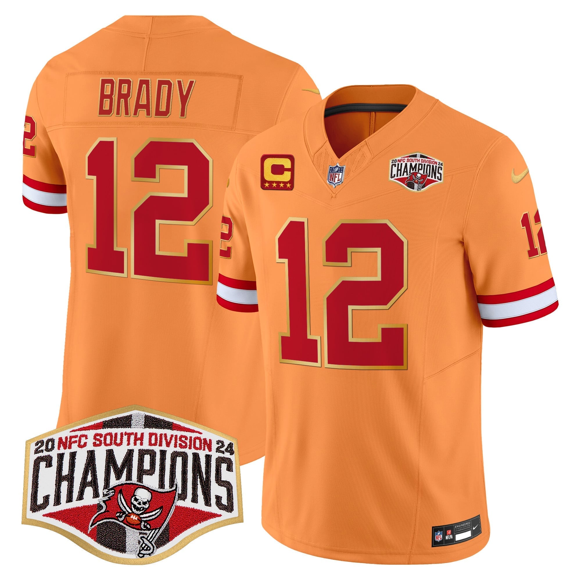 Men's Buccaneers Creamsicle 2024 NFC South Division Champions Patch Gold Trim Vapor Limited Jersey - All Stitched