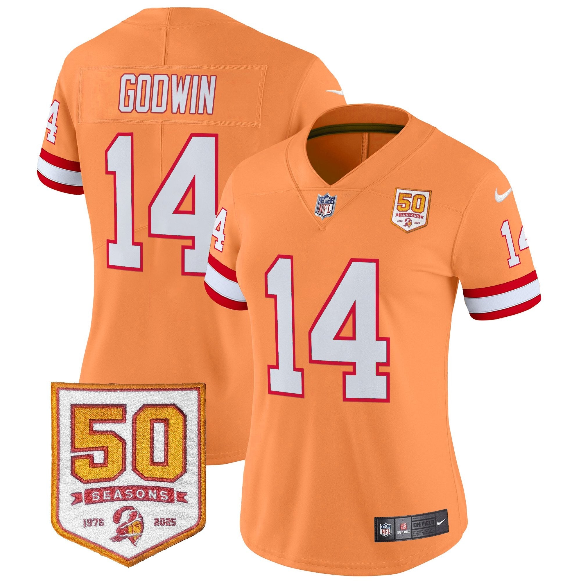 Women's Tampa Bay Buccaneers Throwback 50th Season Patch Vapor Limited Jersey - All Stitched