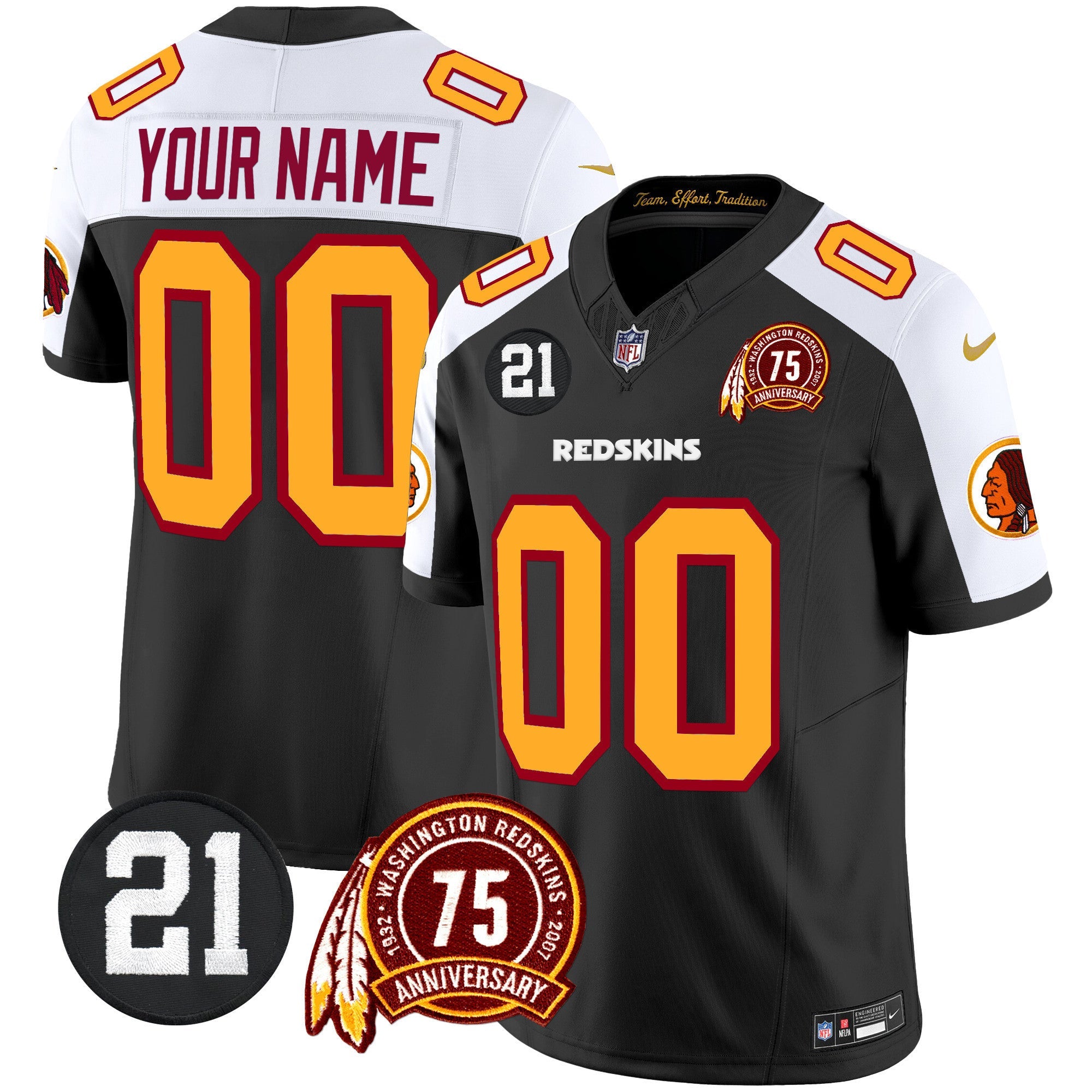 Washington Redskins 75th & Sean Taylor Patch Vapor Limited Custom Jersey - All Stitched