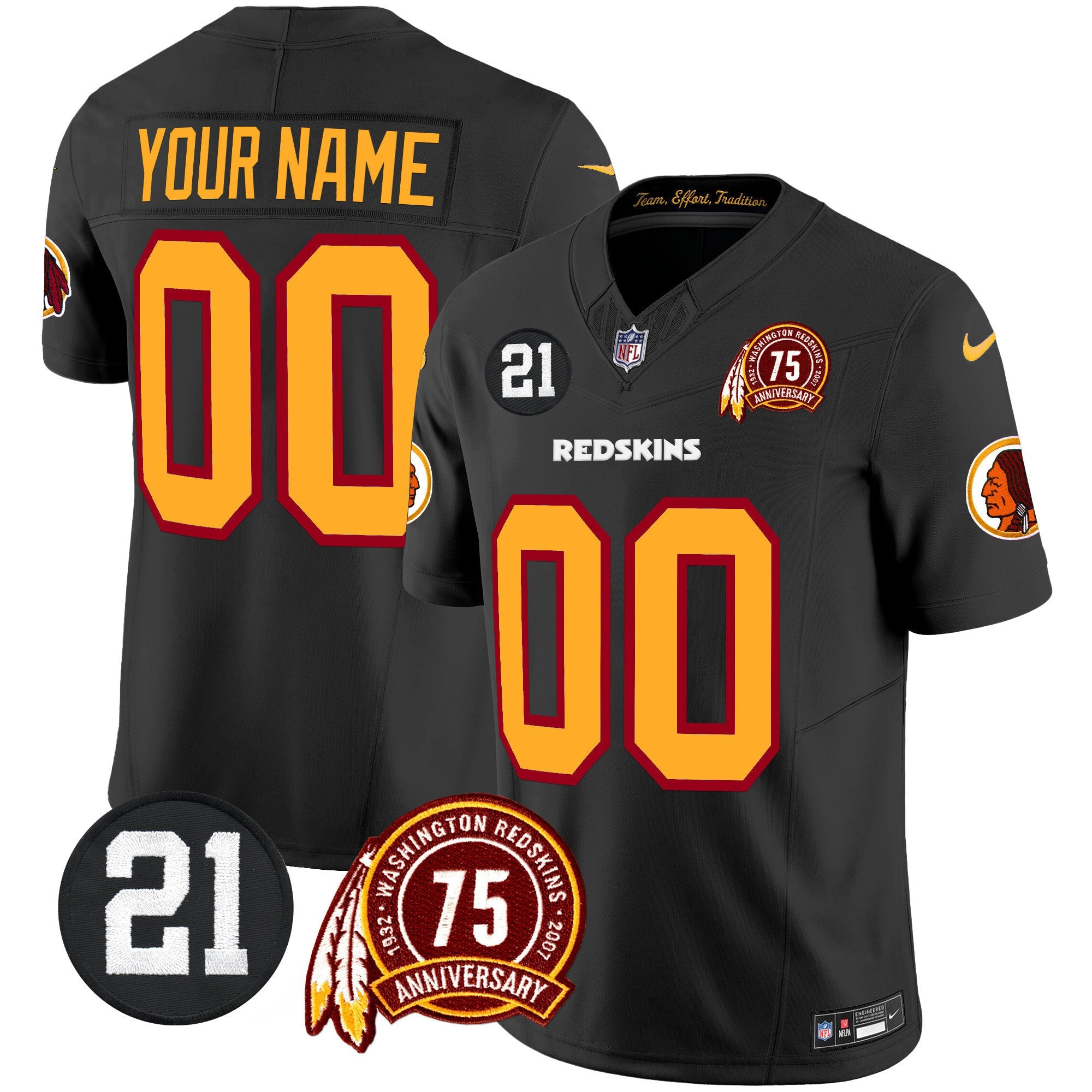 Washington Redskins 75th & Sean Taylor Patch Vapor Limited Custom Jersey - All Stitched