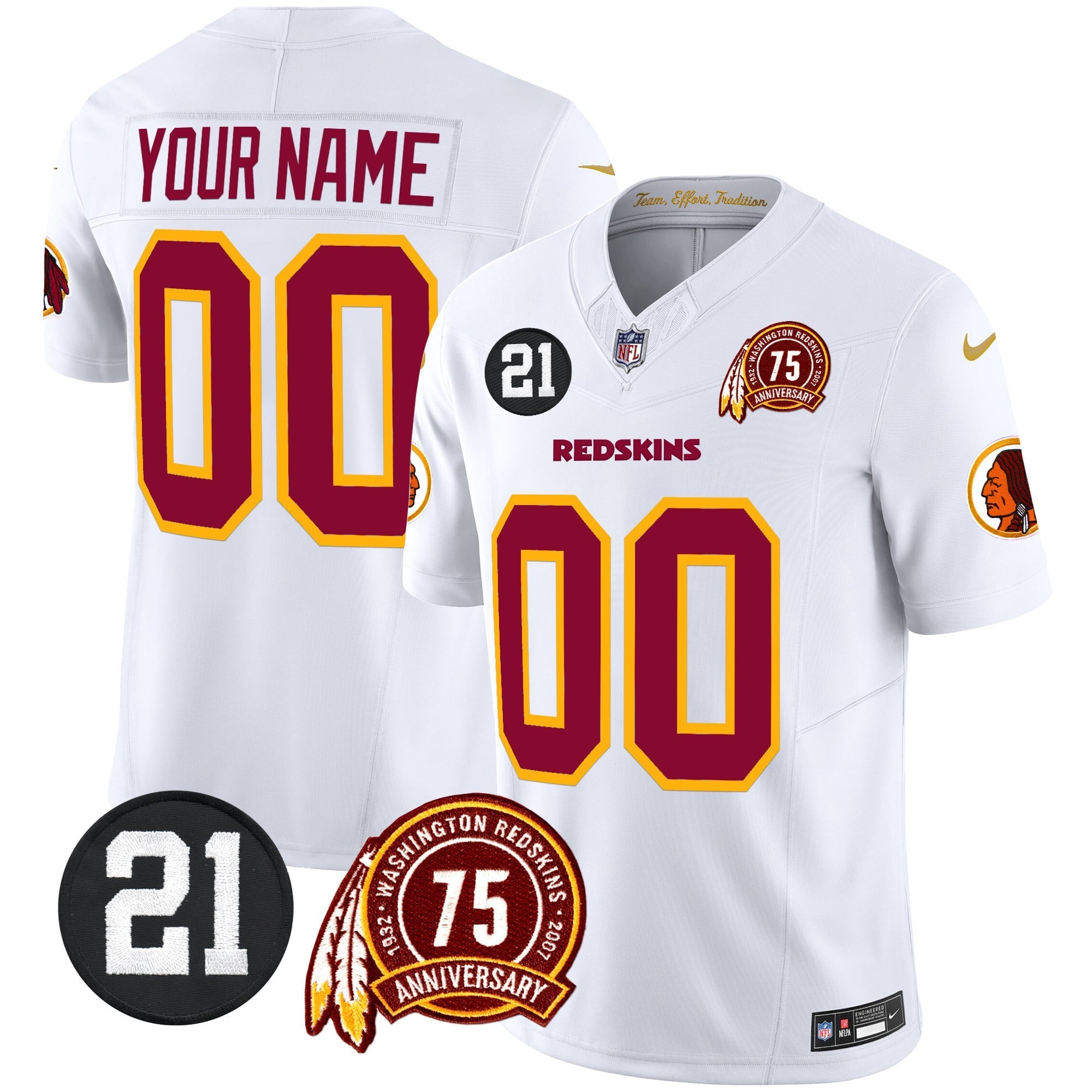 Washington Redskins 75th & Sean Taylor Patch Vapor Limited Custom Jersey - All Stitched