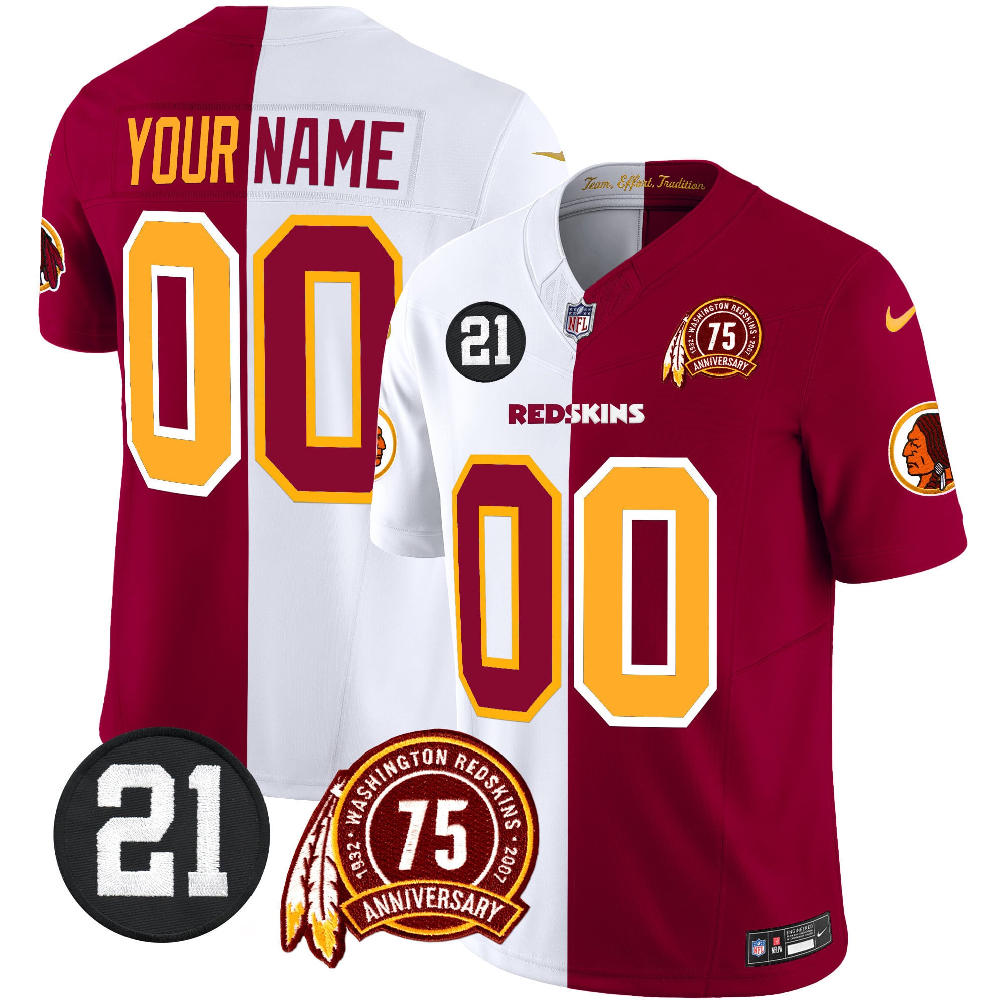 Washington Redskins 75th & Sean Taylor Patch Vapor Limited Custom Jersey - All Stitched