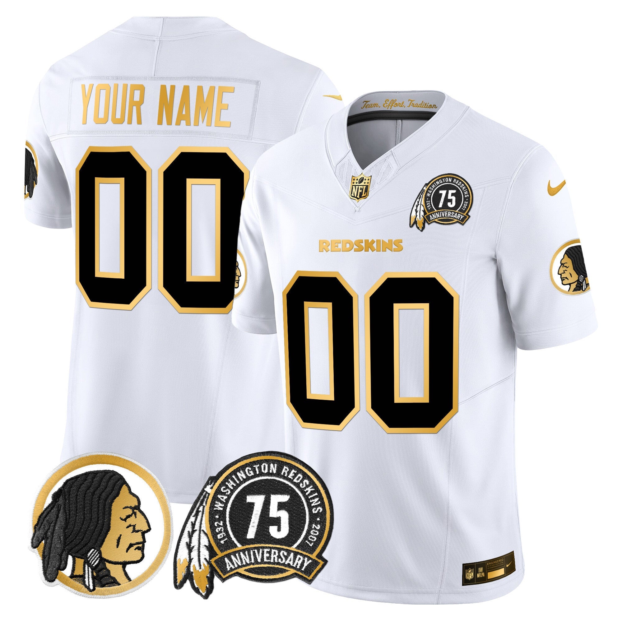 Washington Redskins 75th Patch Throwback Gold Vapor Limited Custom Jersey - All Stitched